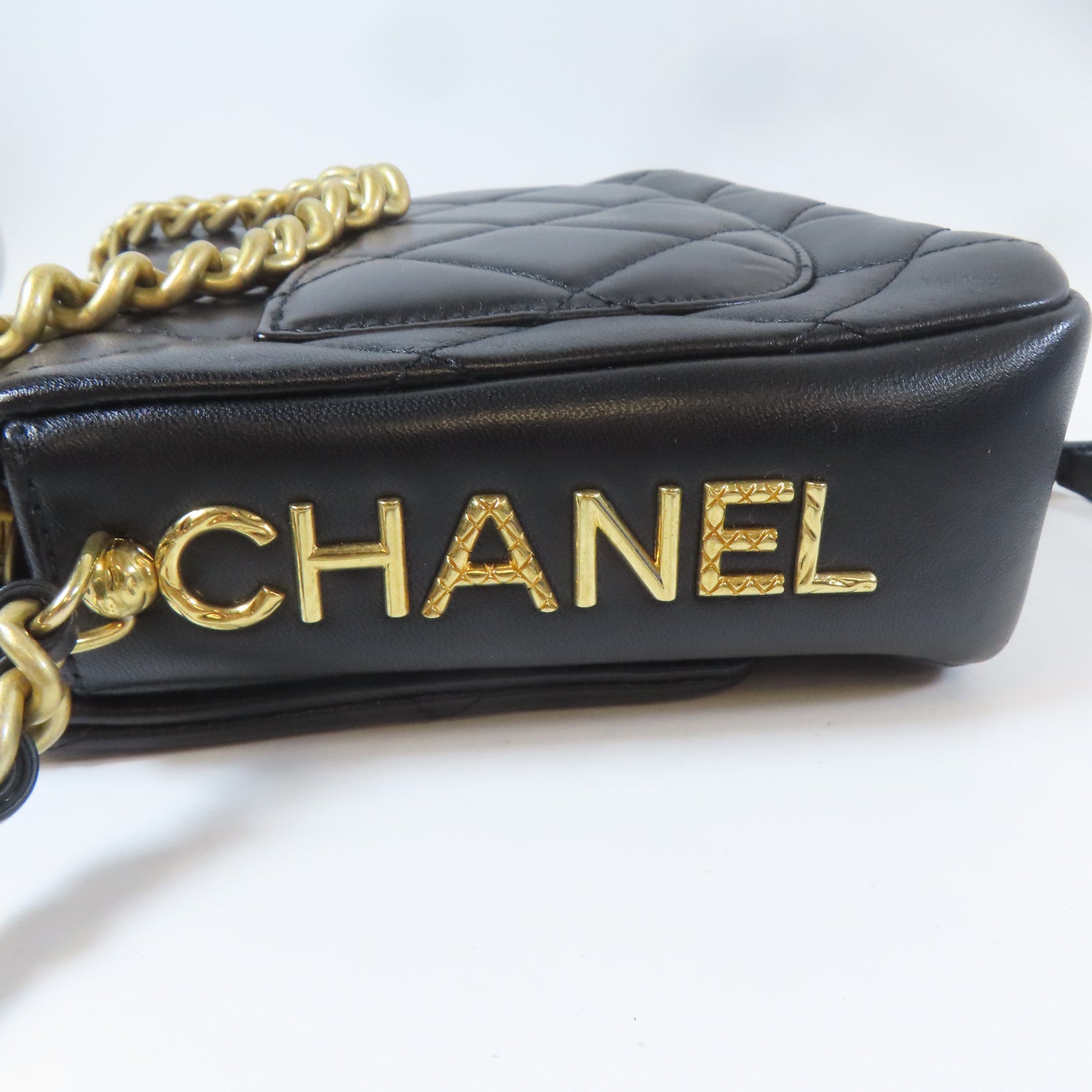 CHANEL 菱格羊皮皮革Mini Flap Bag金扣手挽肩背兩用袋袋黑色