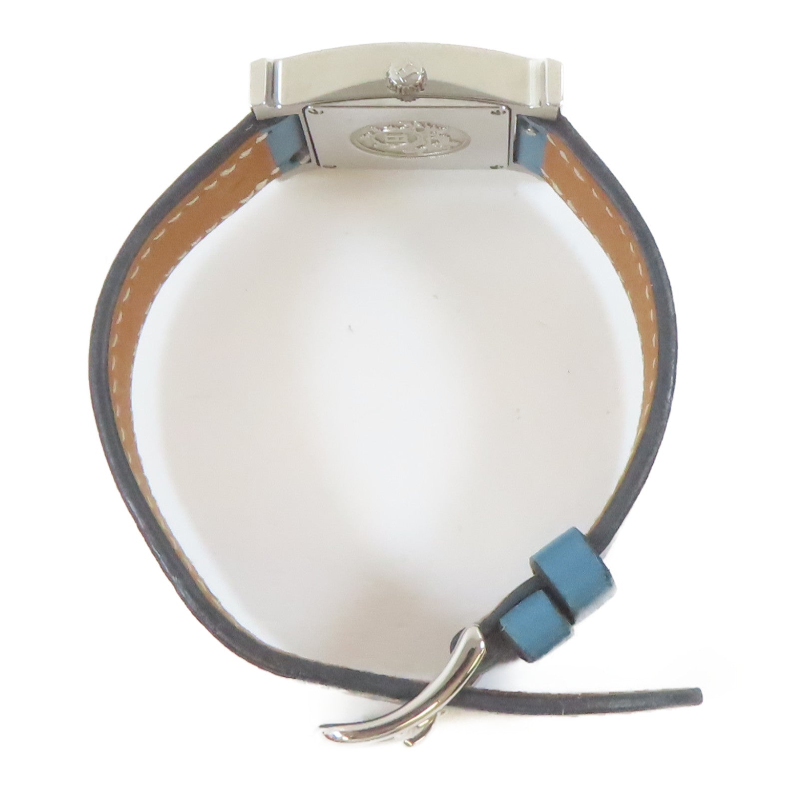 HERMES H Watch不鏽鋼/皮革手錶石英機芯白色#16.25cm