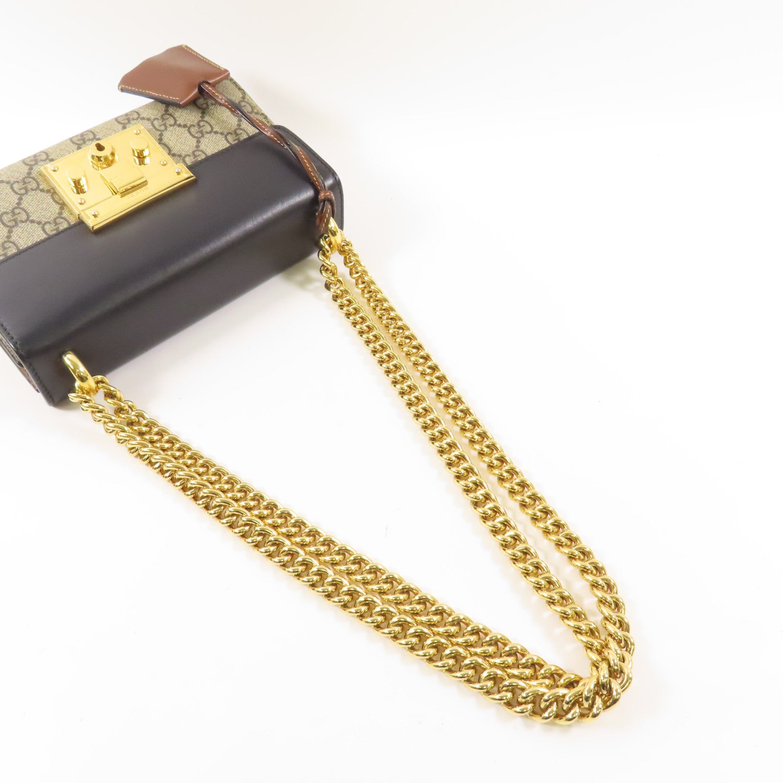 GUCCI 塗層帆布Chain Shoulder金扣鏈帶肩背袋