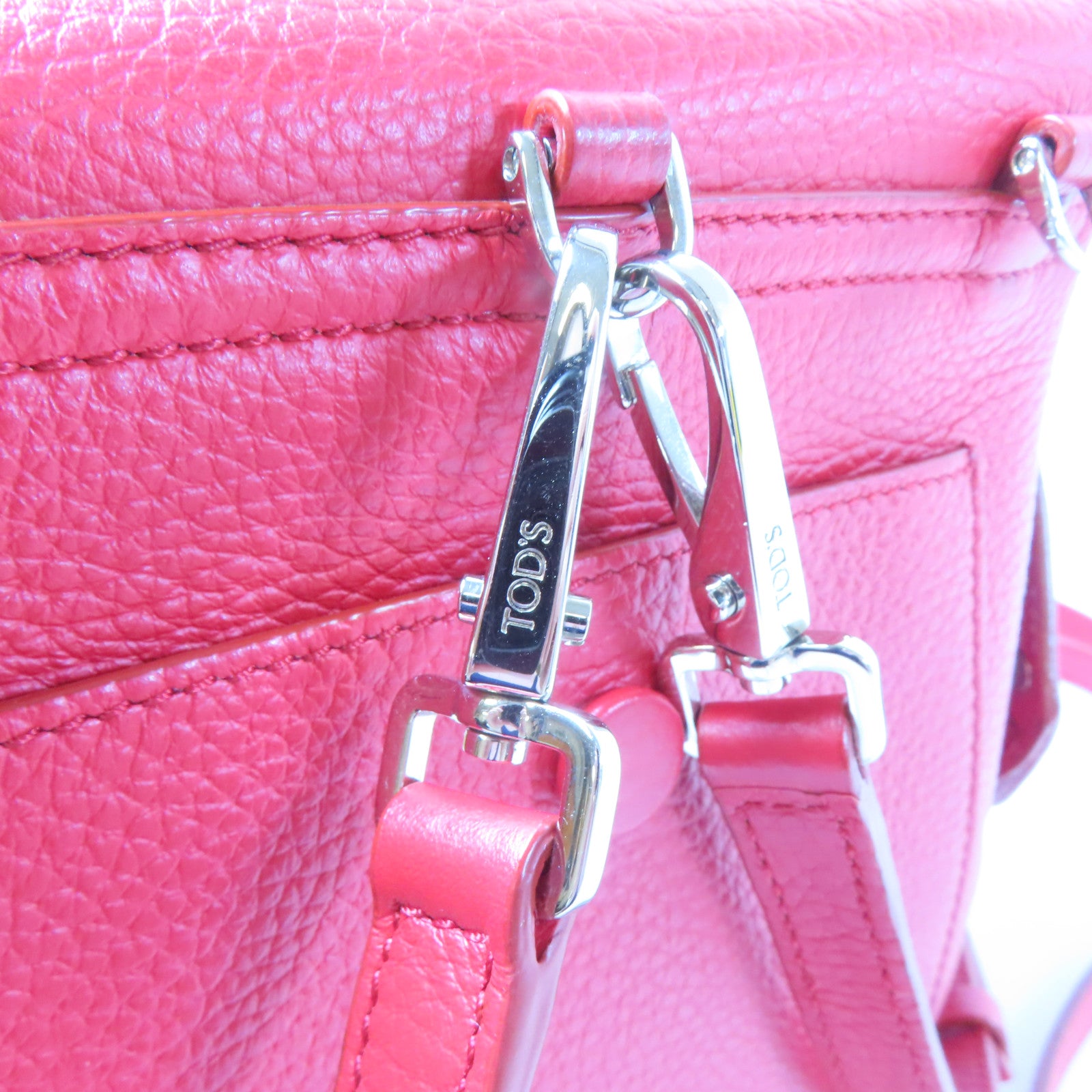 TOD’S 【激減優惠】牛皮皮革Backpack銀扣背包紅色