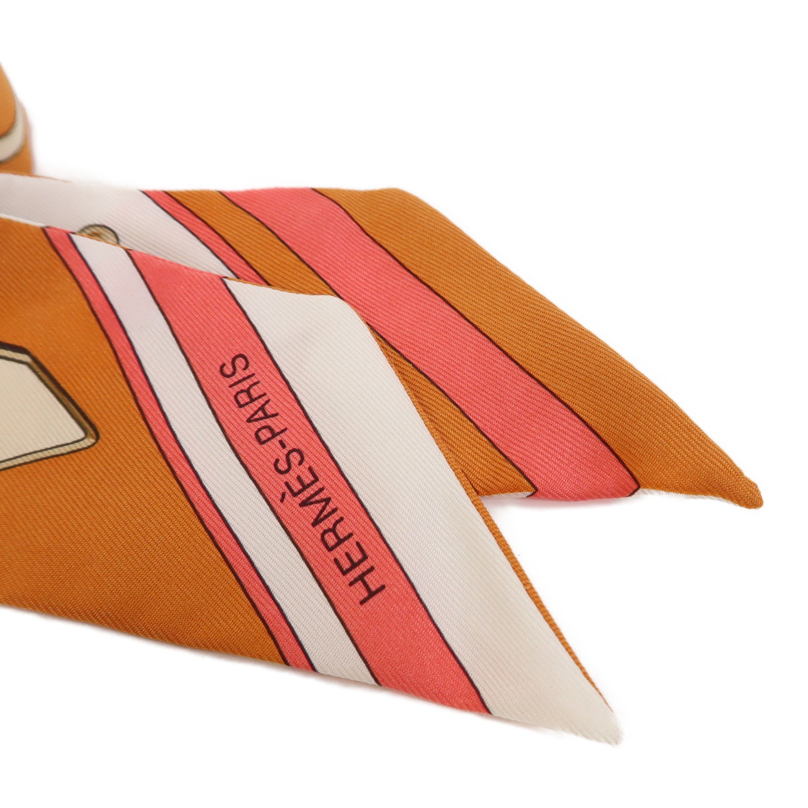 HERMES 【激減優惠】絲質Twilly絲巾橙色/白色