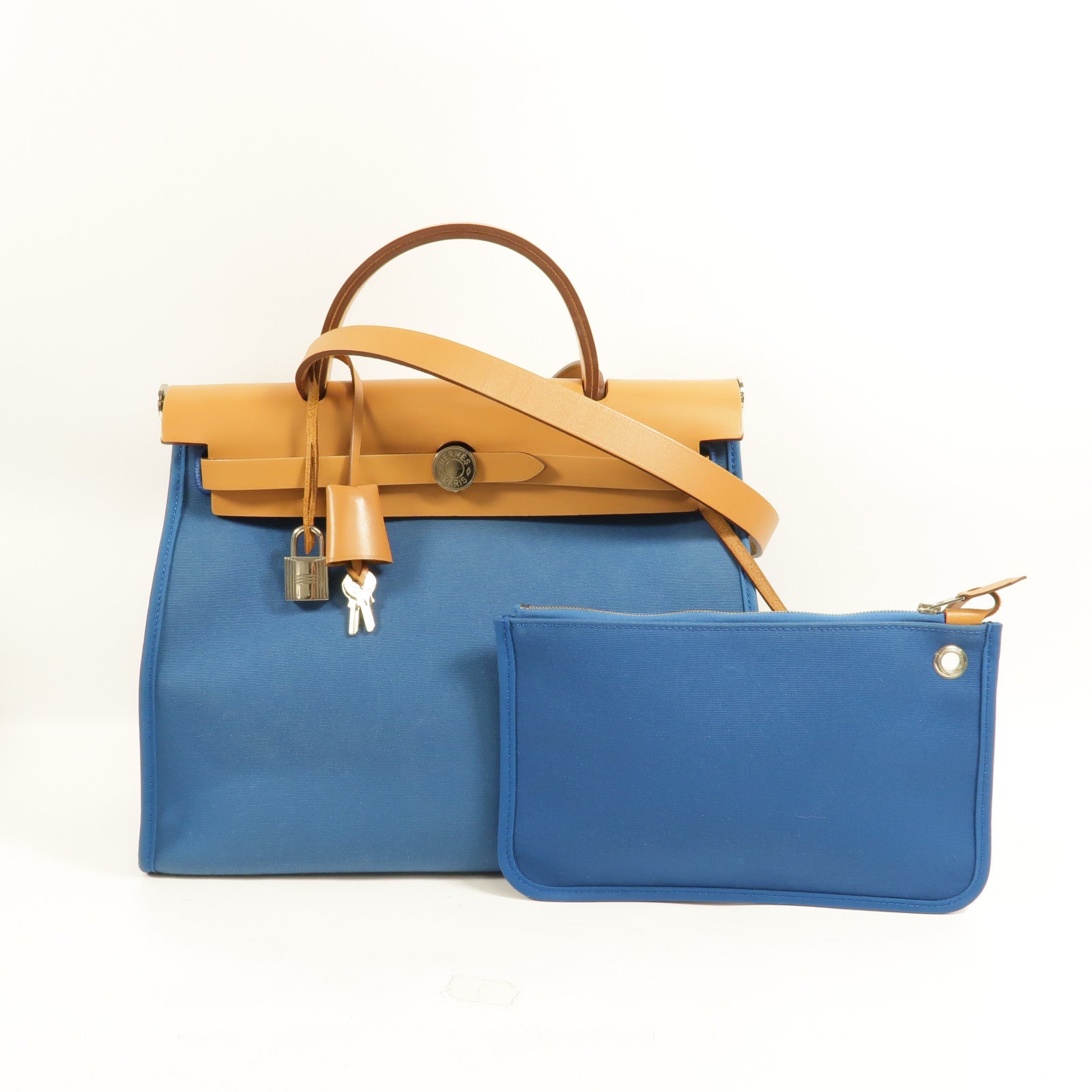 HERMES 帆布Herbag PM手挽肩背兩用袋Bleu Izmir