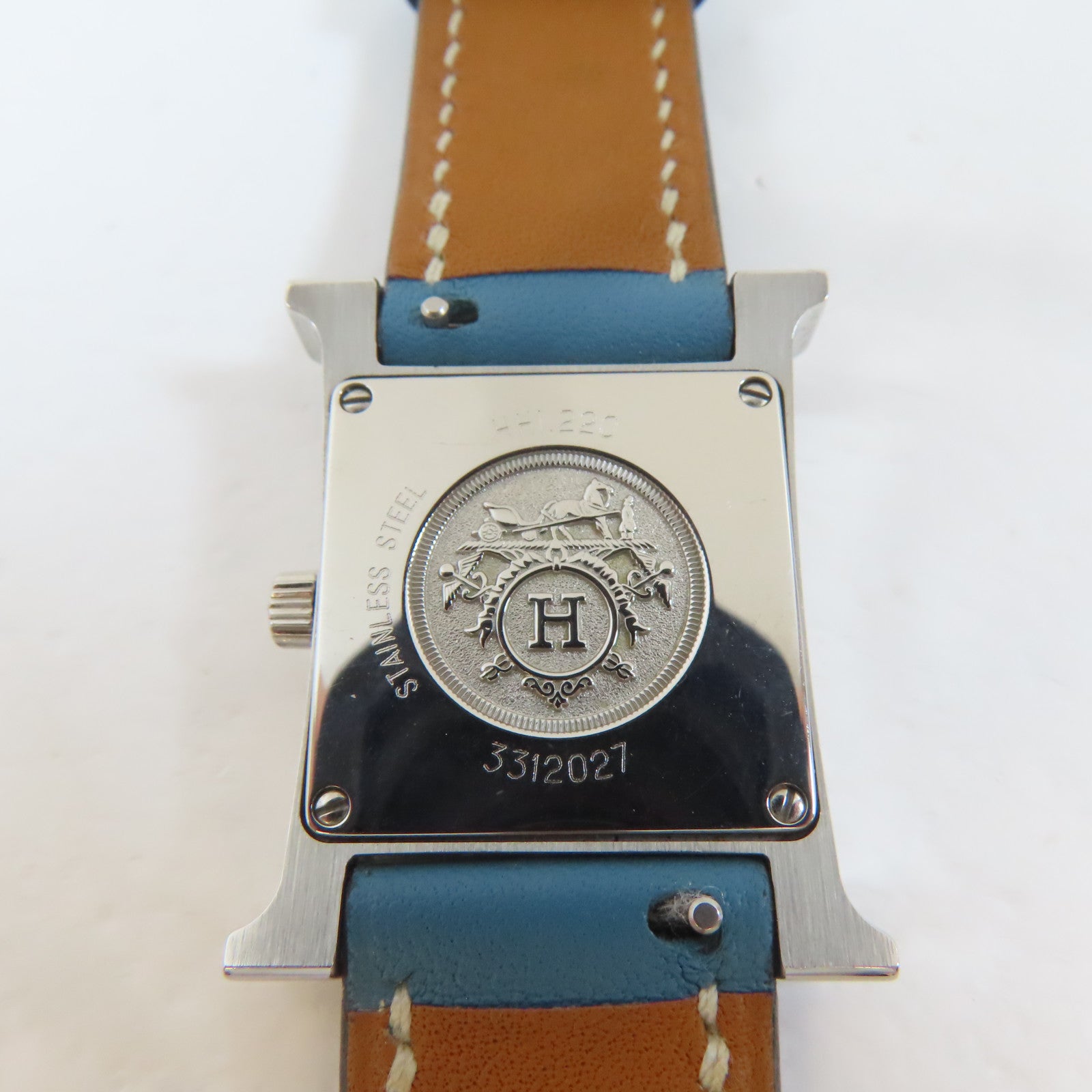 HERMES H Watch不鏽鋼/皮革手錶石英機芯白色#16.25cm