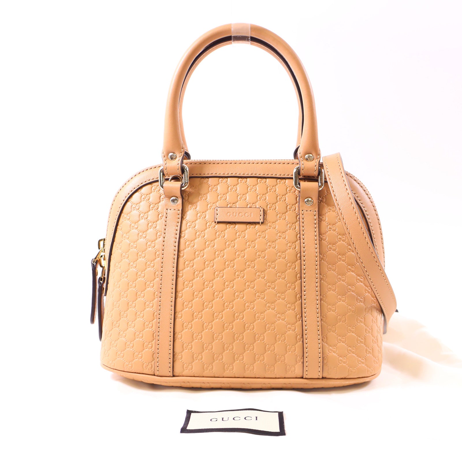 GUCCI 牛皮皮革Mini Dome金扣手挽肩背兩用袋棕色