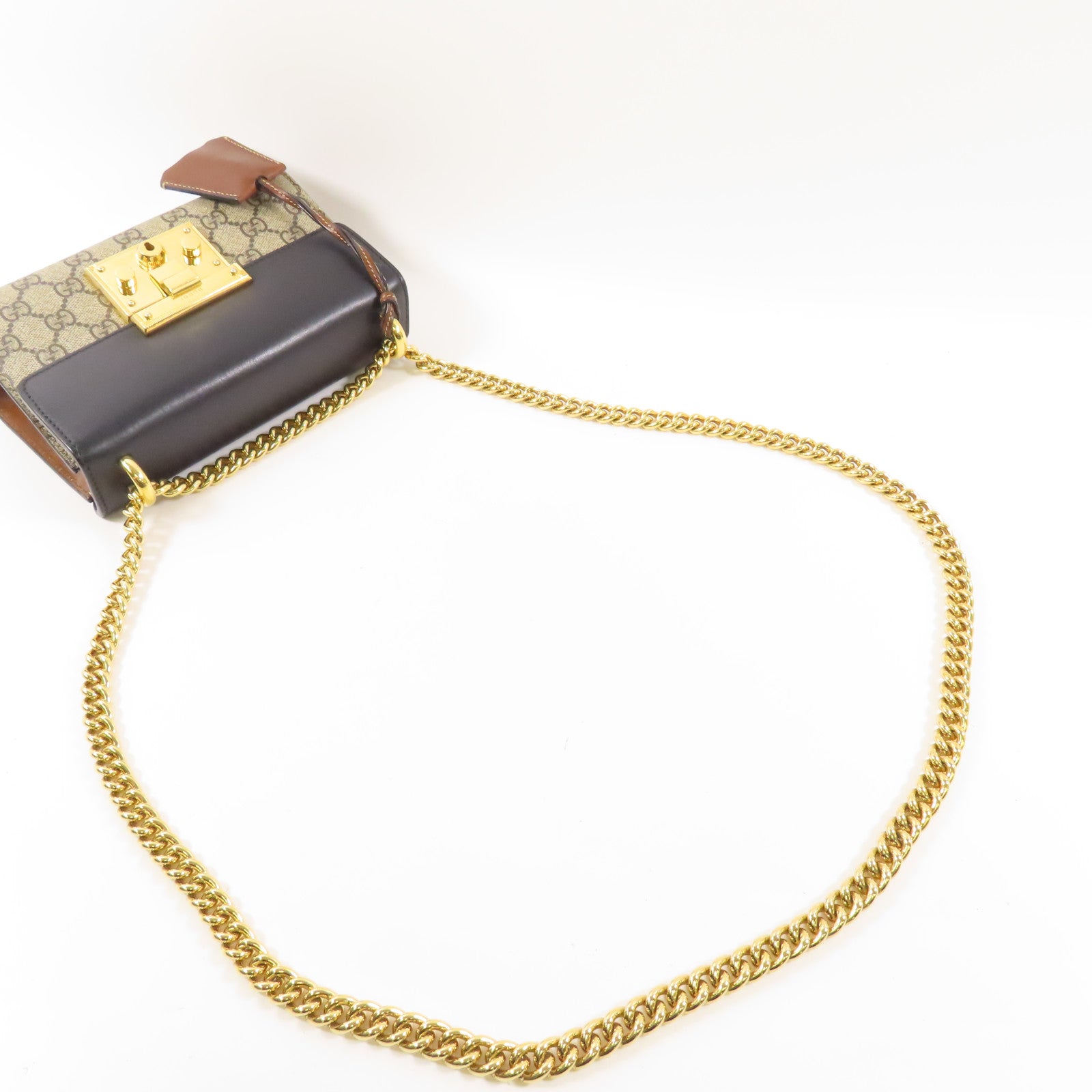 GUCCI 塗層帆布Chain Shoulder金扣鏈帶肩背袋