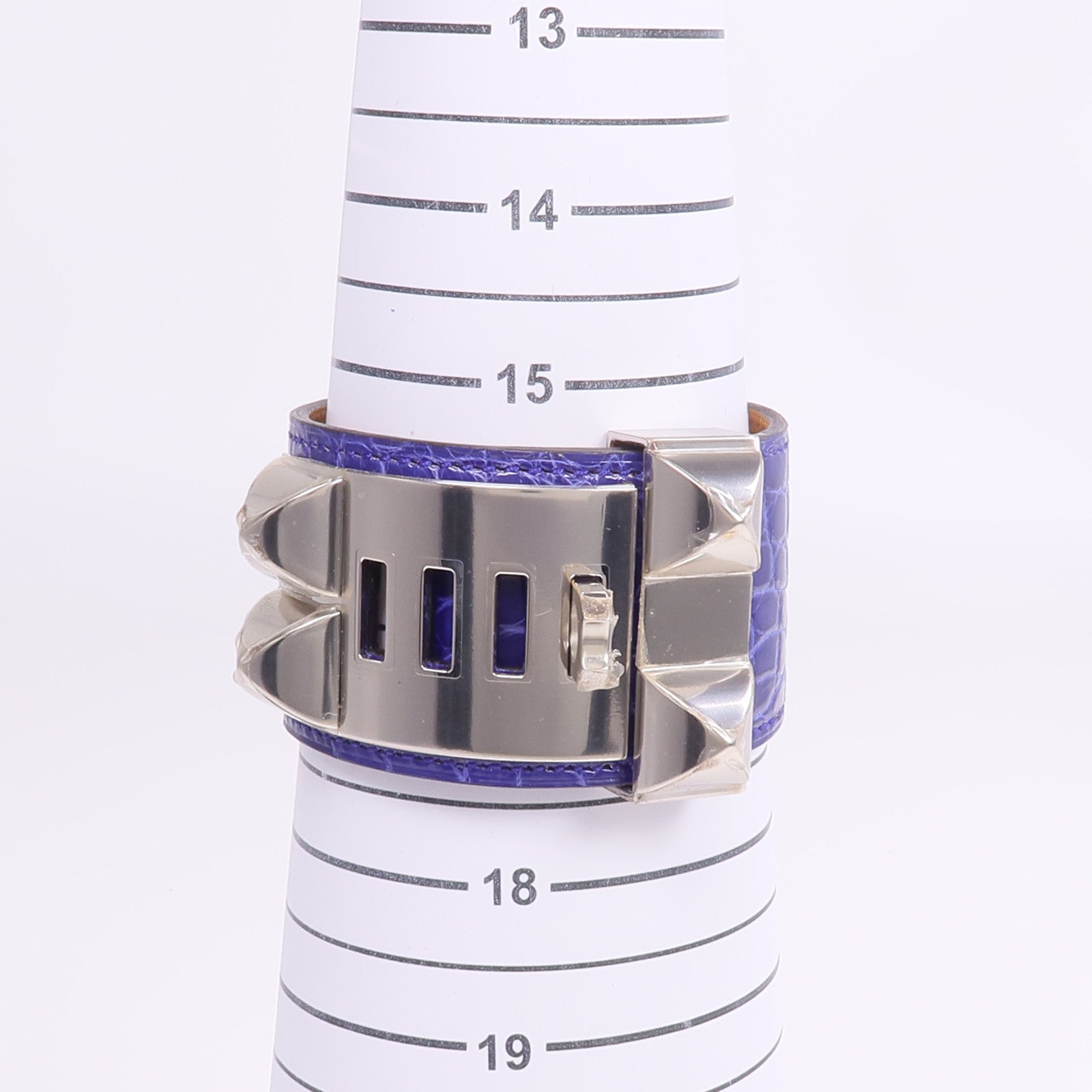 HERMES 【激減優惠】Alligator皮革Collier de Chien Bracelet銀扣手帶Bleu Electrique