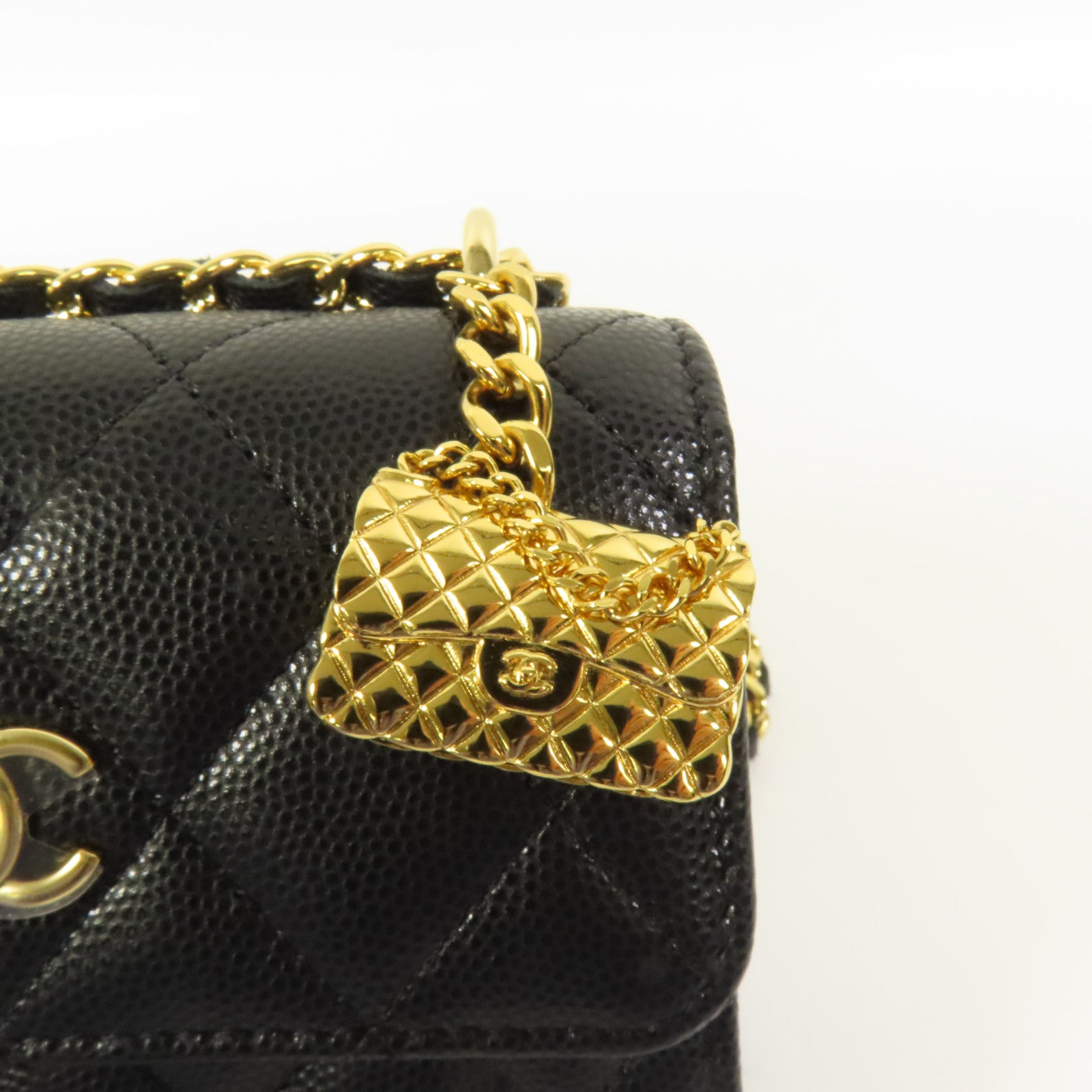 CHANEL 牛皮皮革Chain Shoulder金扣鏈帶肩背袋