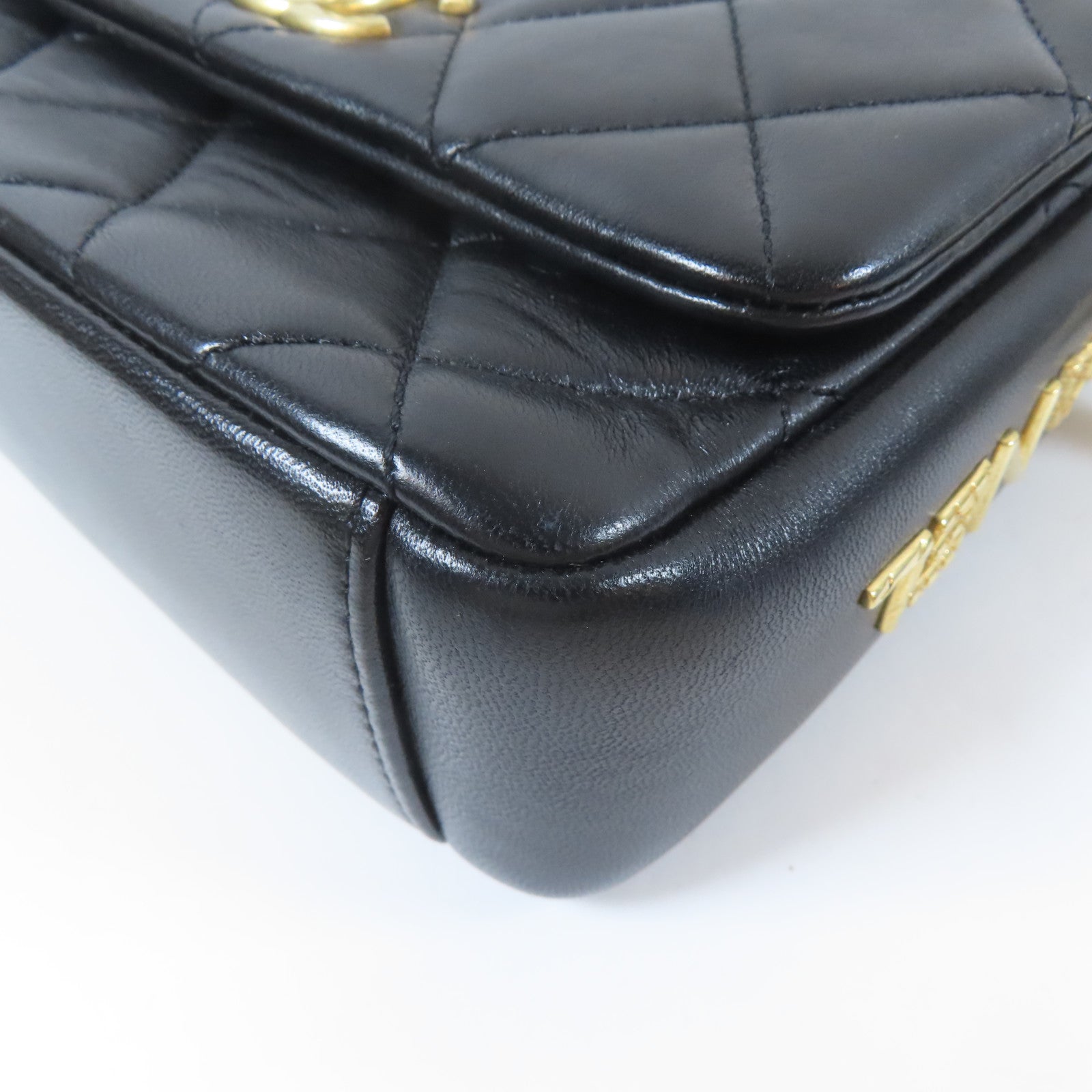 CHANEL 菱格羊皮皮革Mini Flap Bag金扣手挽肩背兩用袋袋黑色