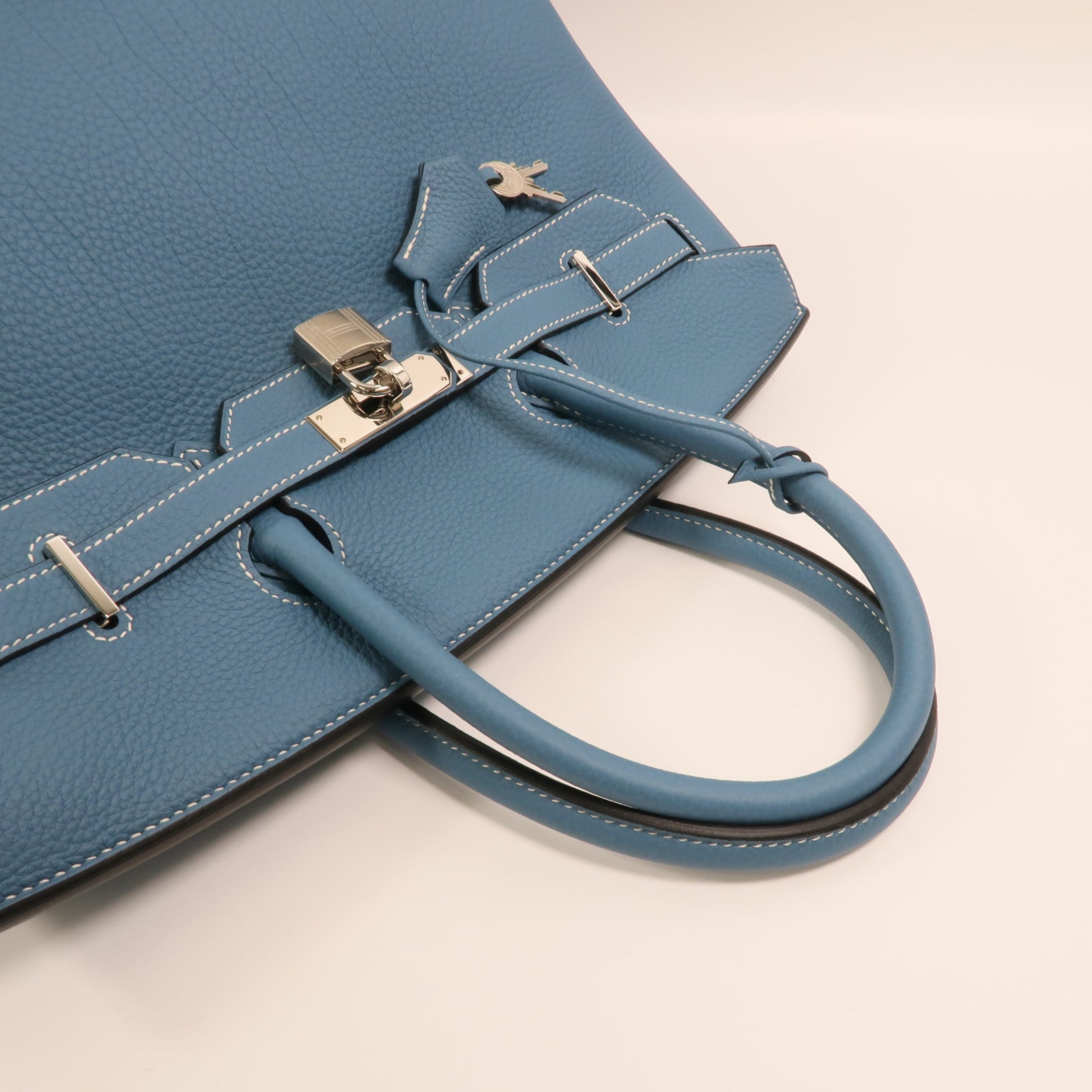 HERMES Togo皮革Birkin 35銀扣手挽袋Bleu Jean