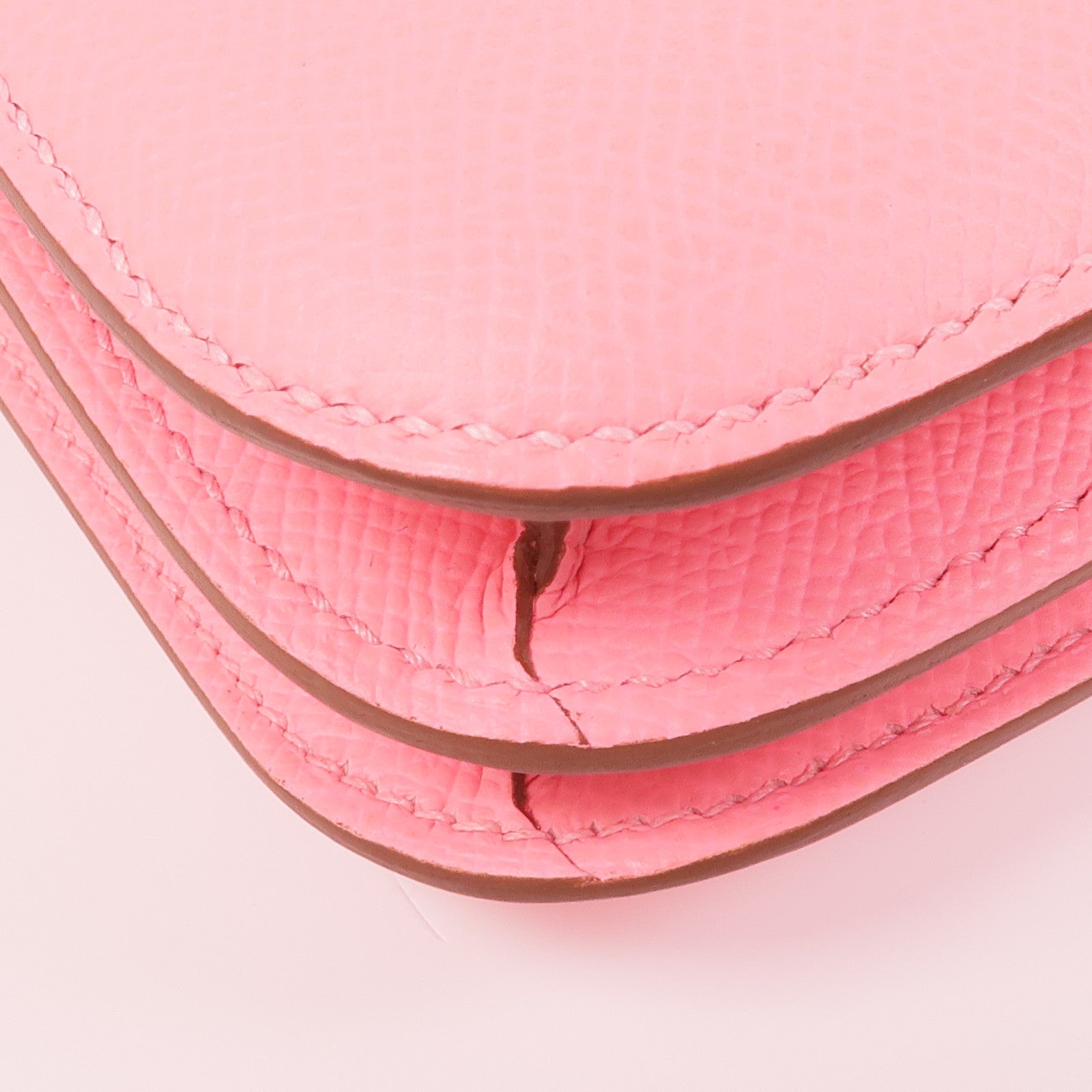 HERMES Epsom皮革Constance Mini銀扣肩背袋1Q Rose Confetti