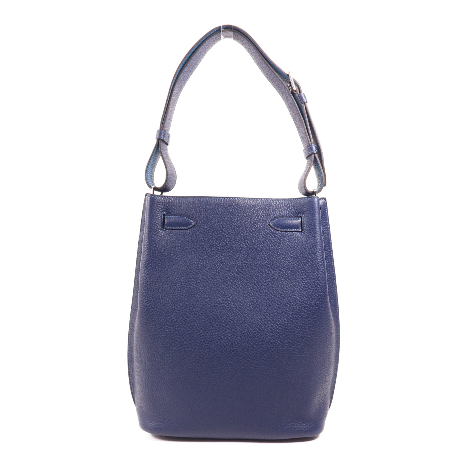 HERMES Clemence皮革So Kelly 22銀扣肩背袋Bleu Saphir