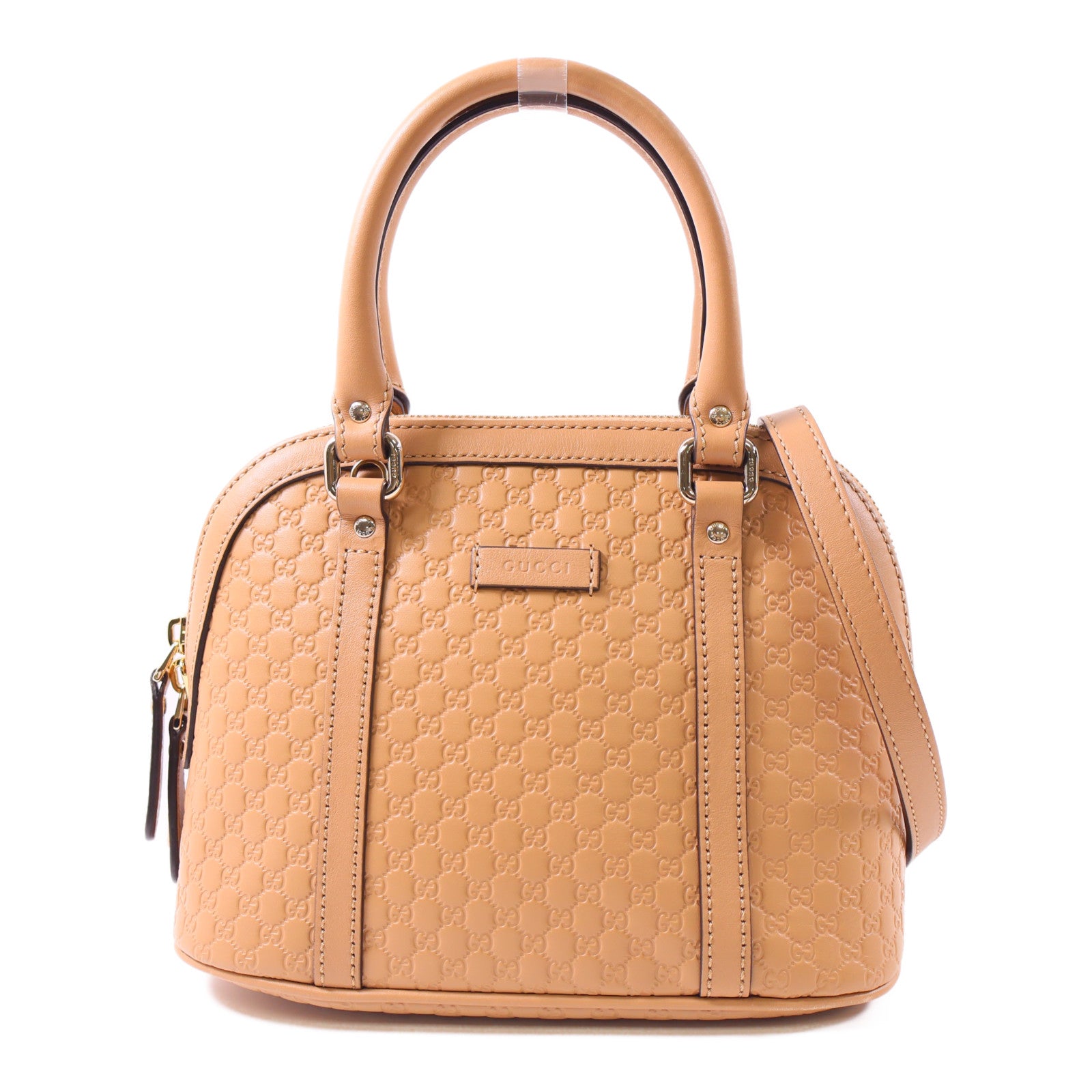 GUCCI 牛皮皮革Mini Dome金扣手挽肩背兩用袋棕色