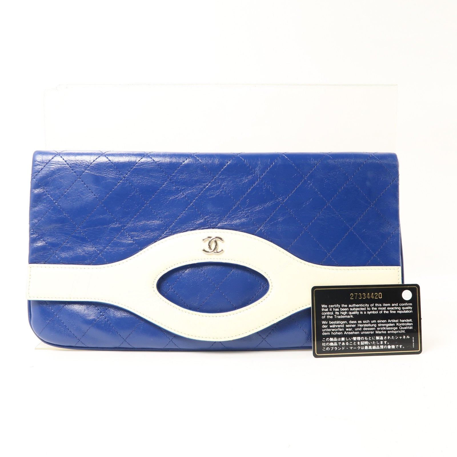 CHANEL CC SHW 31 Pouch Calfskin Leather Blue/White