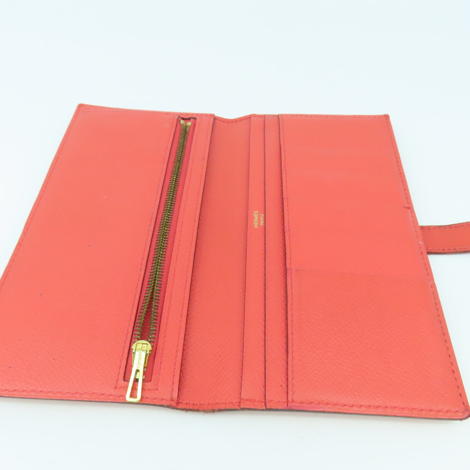 HERMES 【清倉大減價】Veau Epsom皮革Bearn Wallet金扣長錢包橙色