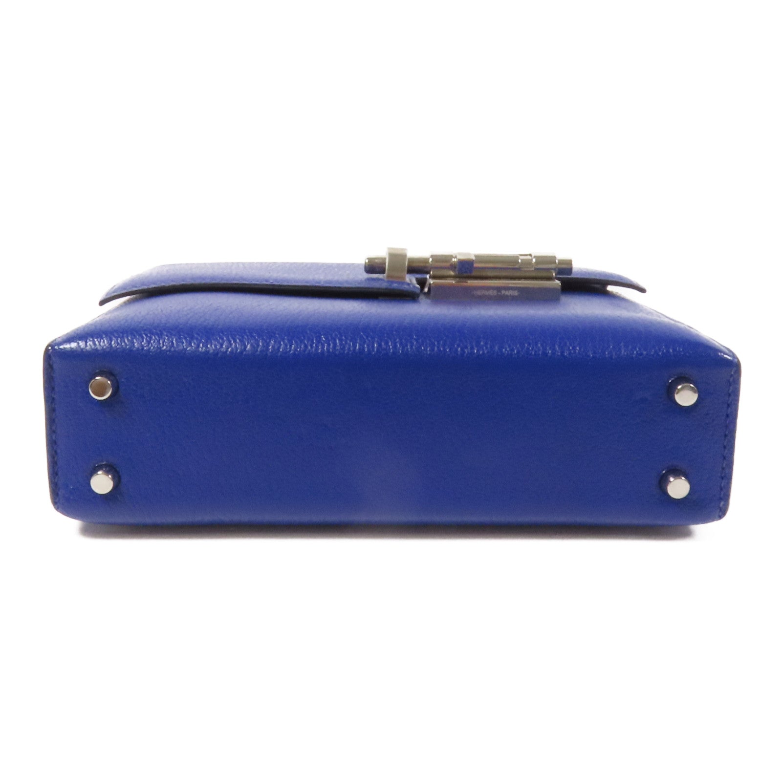 HERMES Chevre皮革Verrou Mini銀扣鏈帶肩背袋Bleu Electrique