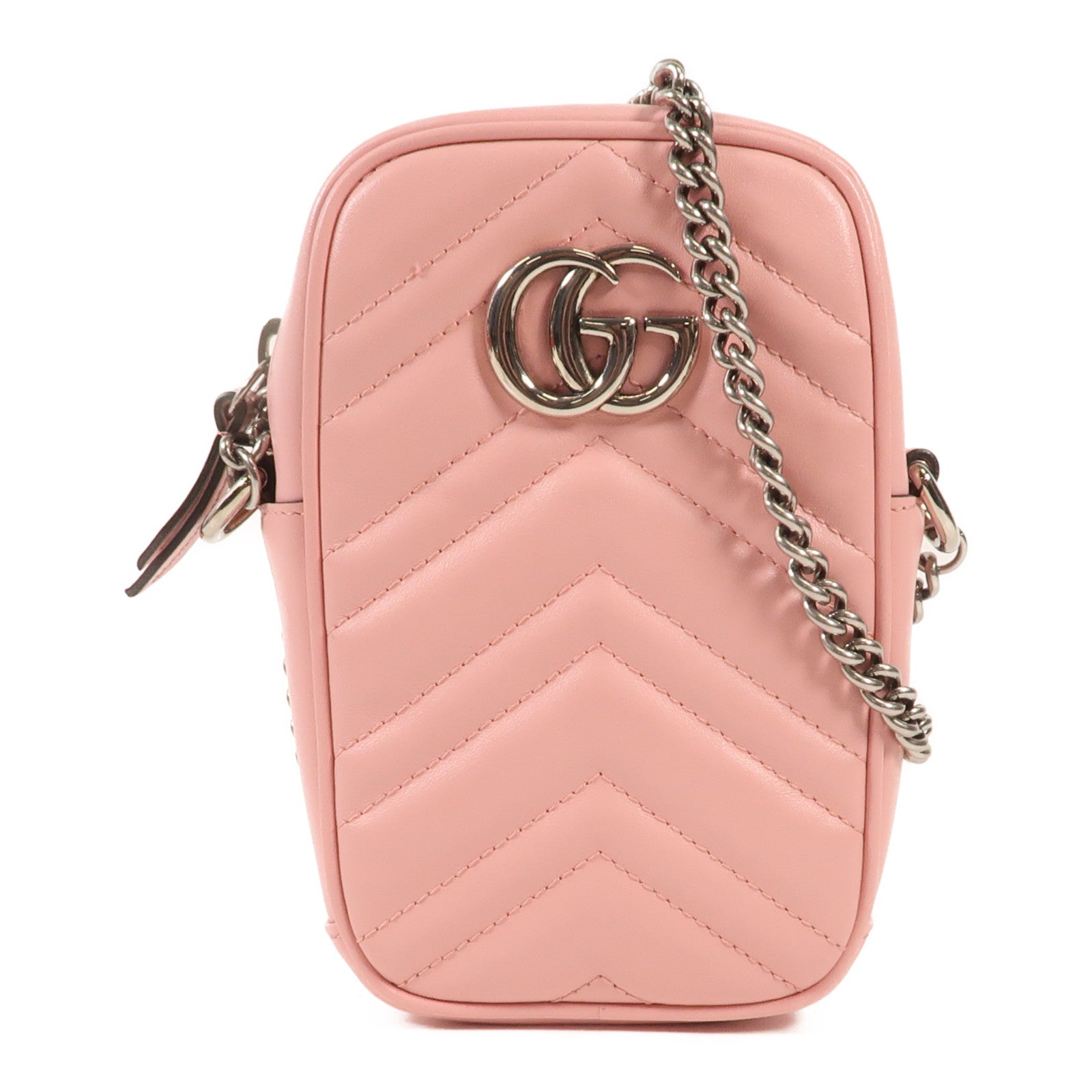 GUCCI 【激減優惠】牛皮皮革GG Marmont銀扣鏈帶肩背袋