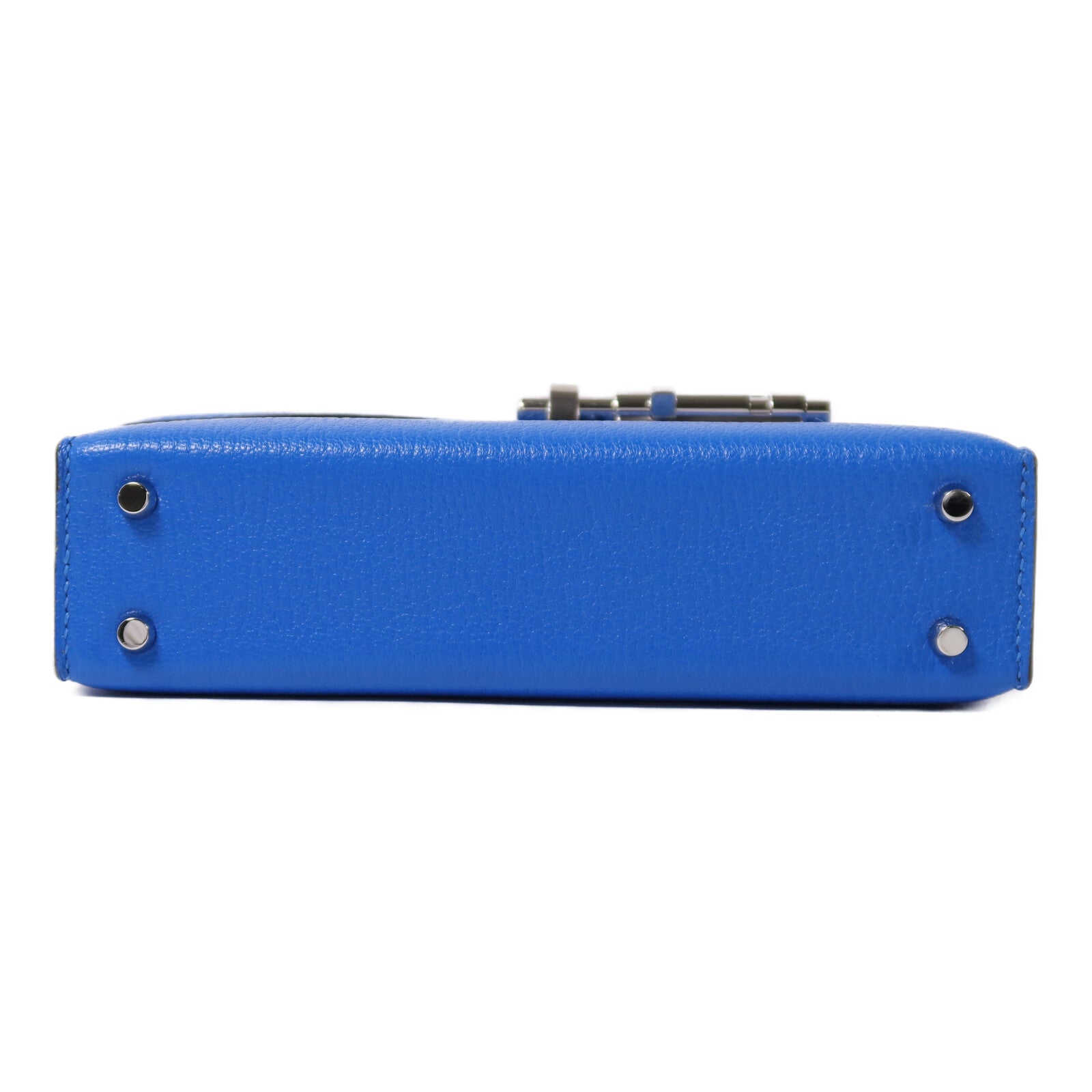 HERMES Chevre皮革Verrou Mini銀扣鏈帶肩背袋Blue Hydra