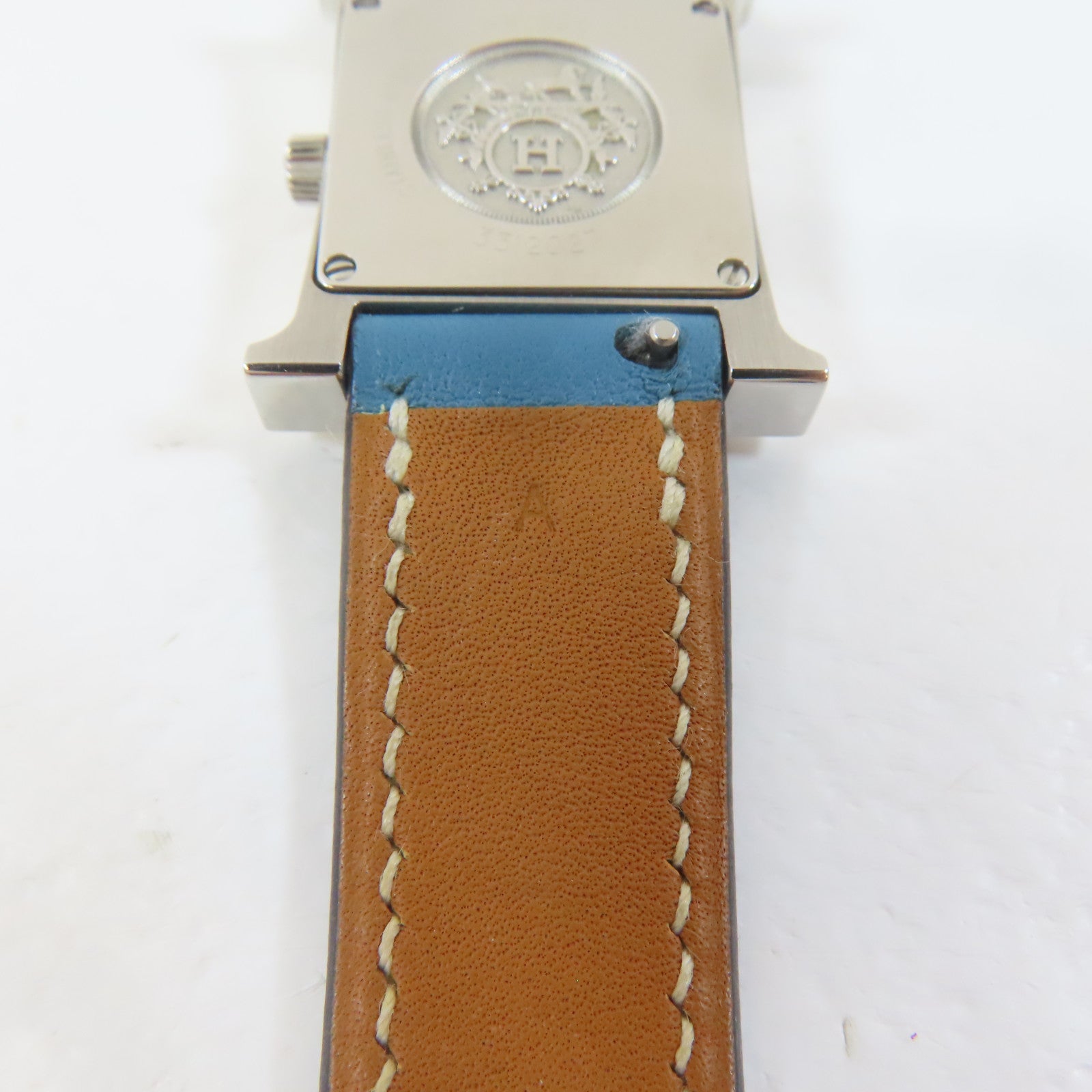 HERMES H Watch不鏽鋼/皮革手錶石英機芯白色#16.25cm