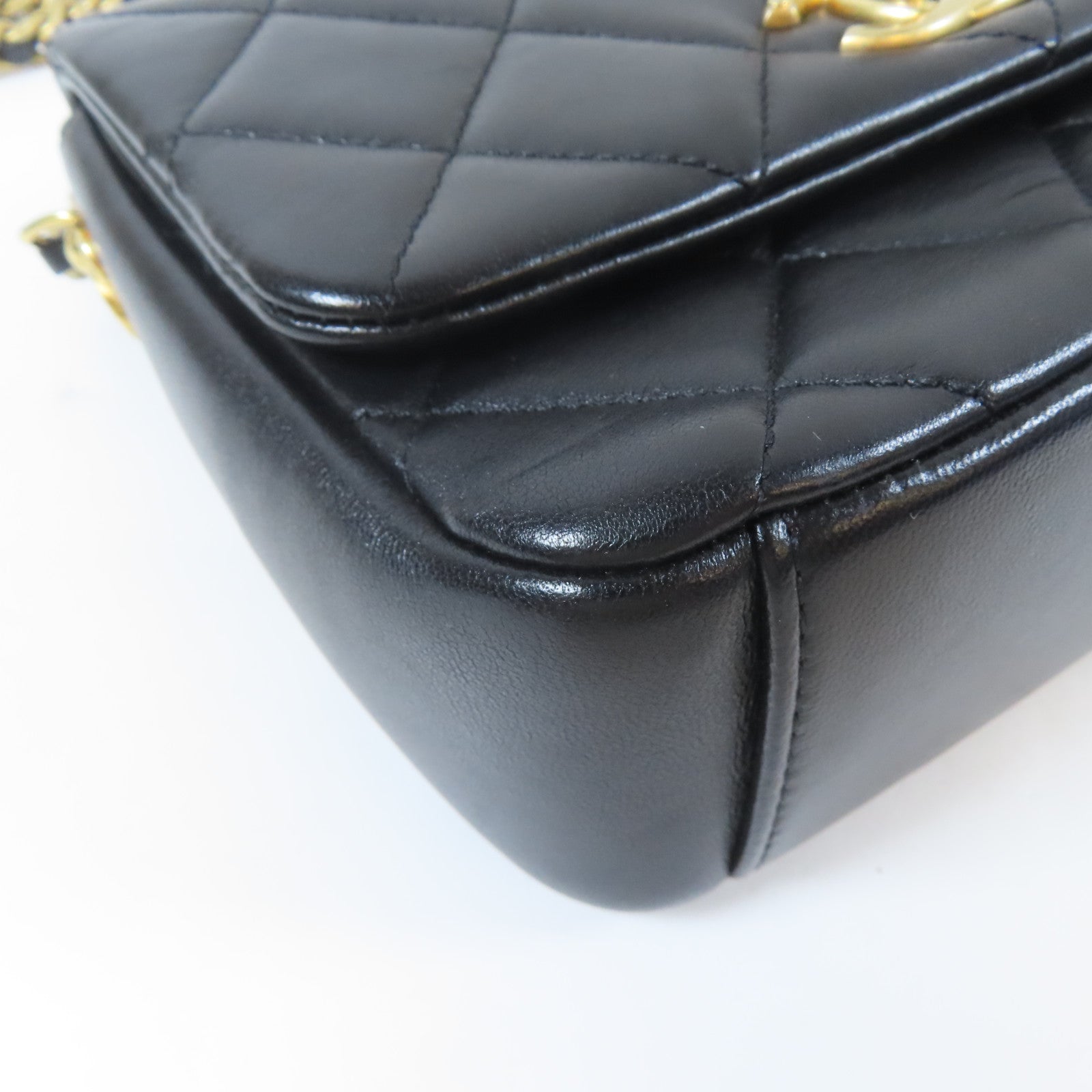 CHANEL 菱格羊皮皮革Mini Flap Bag金扣手挽肩背兩用袋袋黑色
