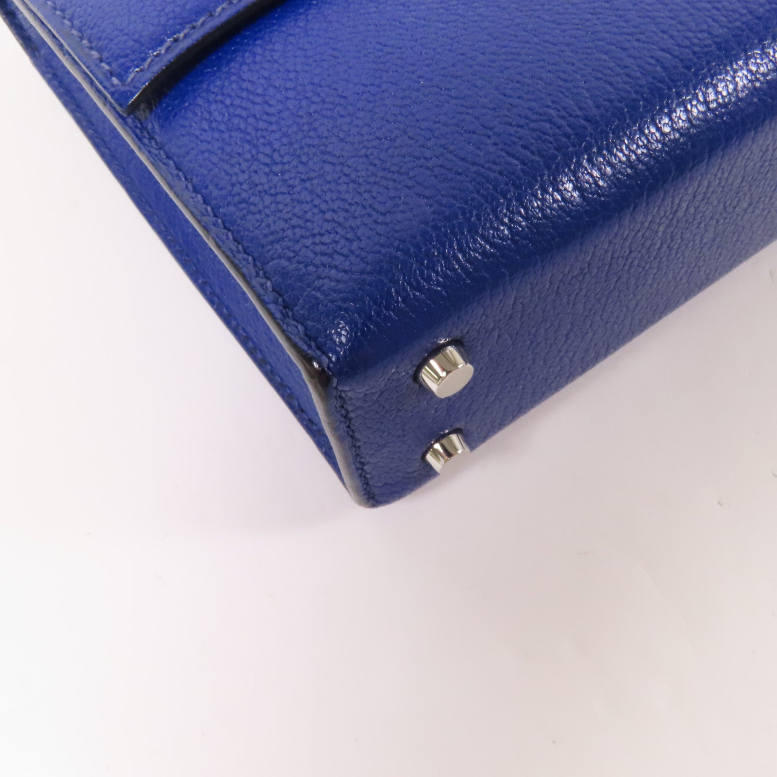 HERMES Chevre皮革Verrou Mini銀扣鏈帶肩背袋Bleu Electrique