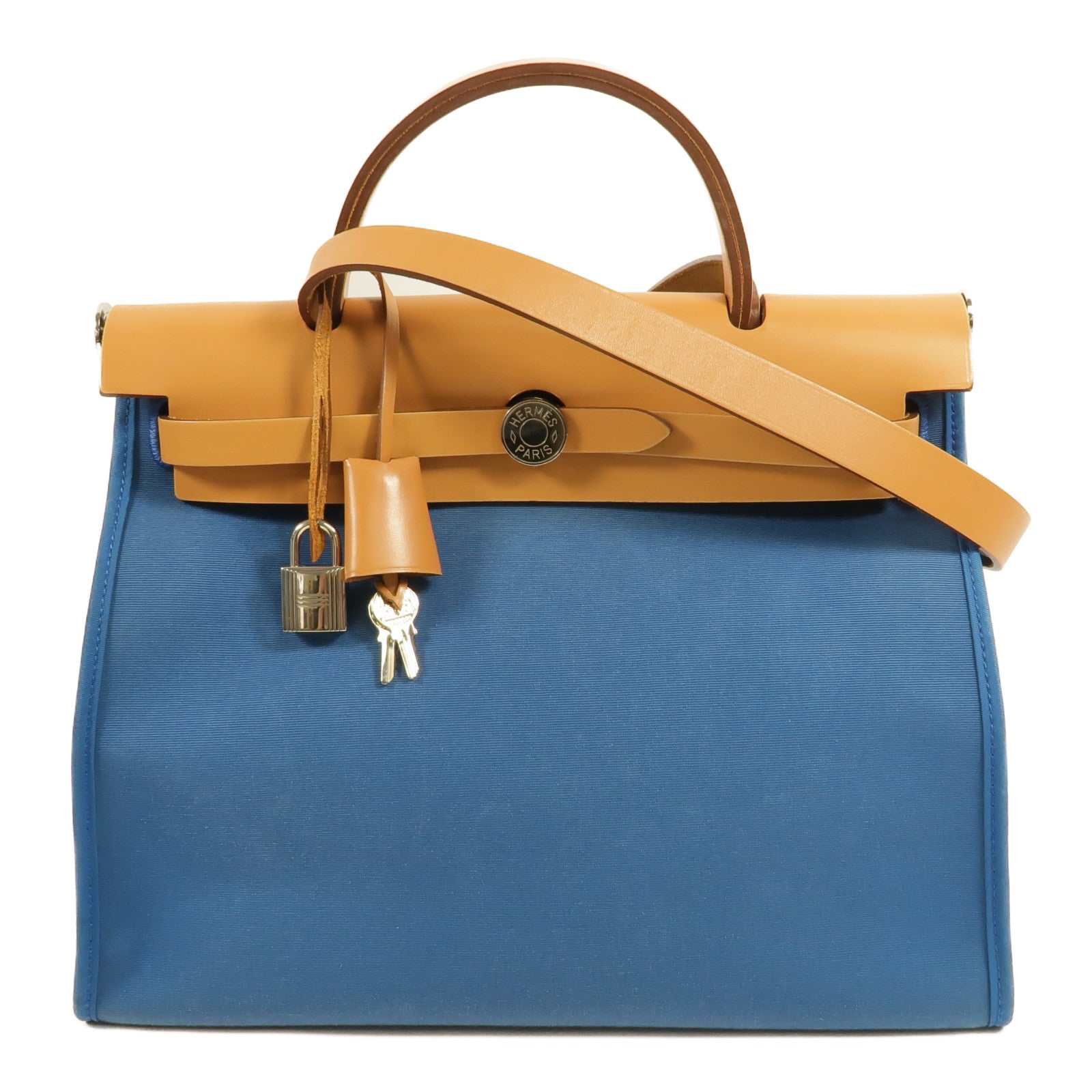 HERMES 帆布Herbag PM手挽肩背兩用袋Bleu Izmir