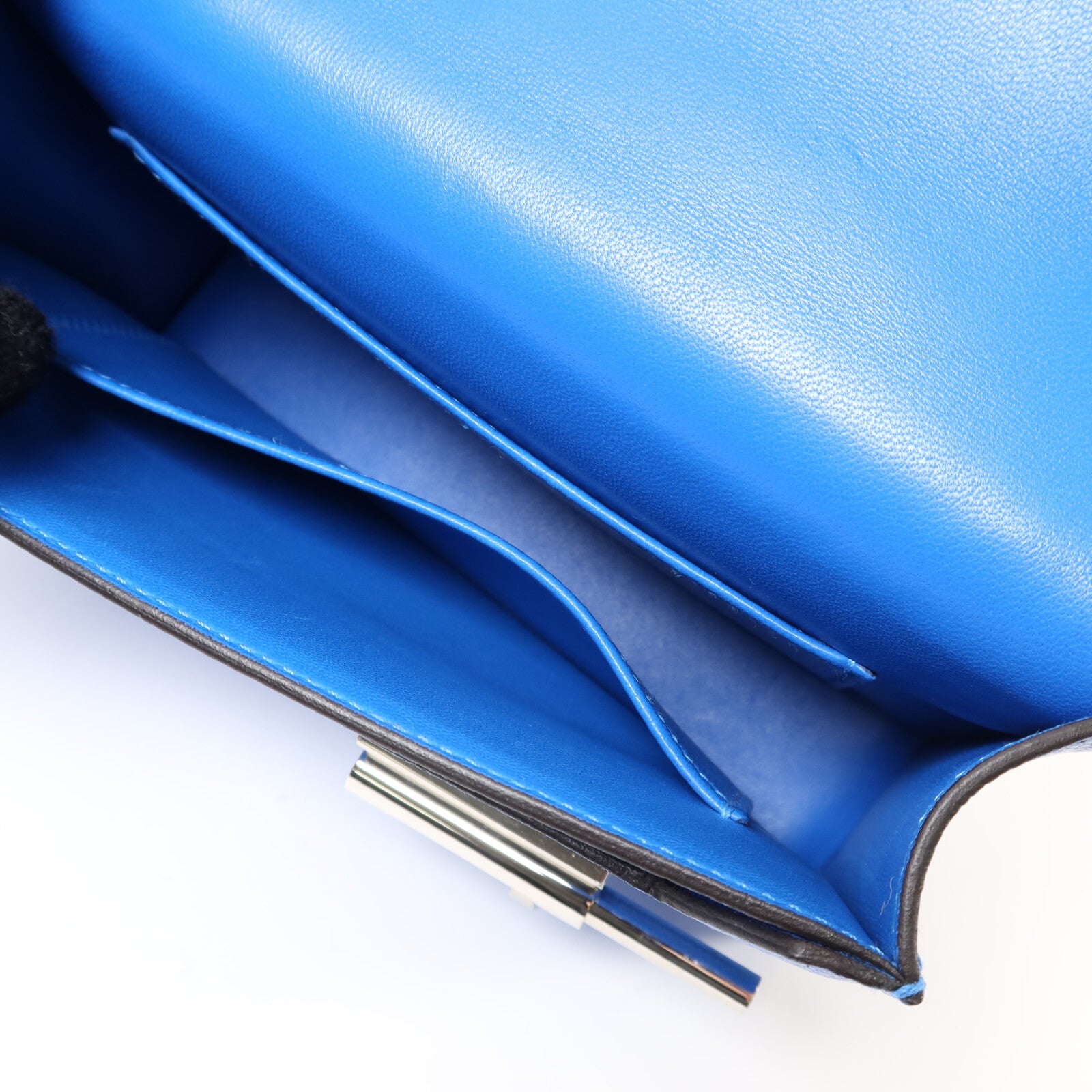 HERMES Chevre皮革Verrou Mini銀扣鏈帶肩背袋Blue Hydra