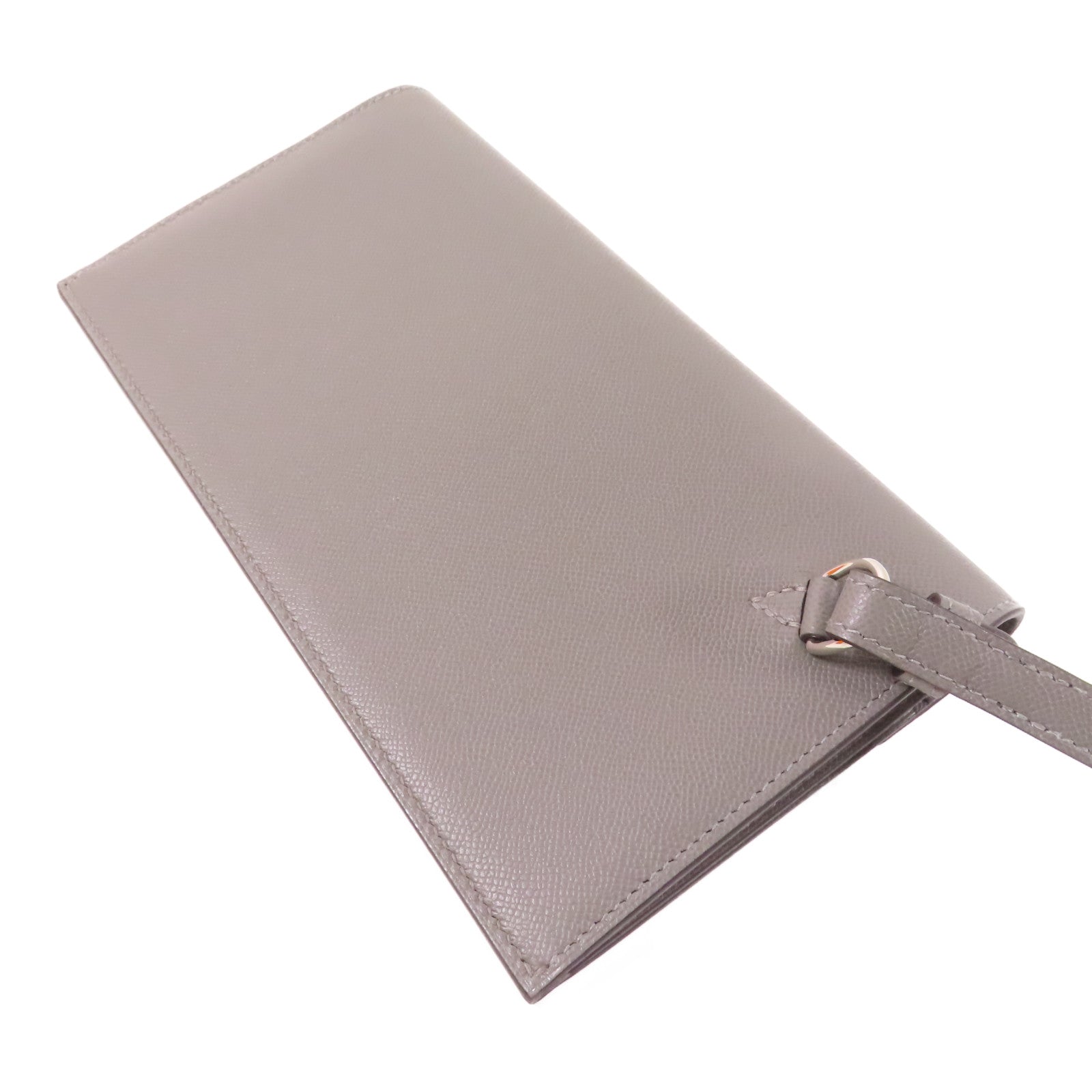 HERMES Madame皮革Kelly Pocket Long Wallet銀扣長錢包Gris Meyer