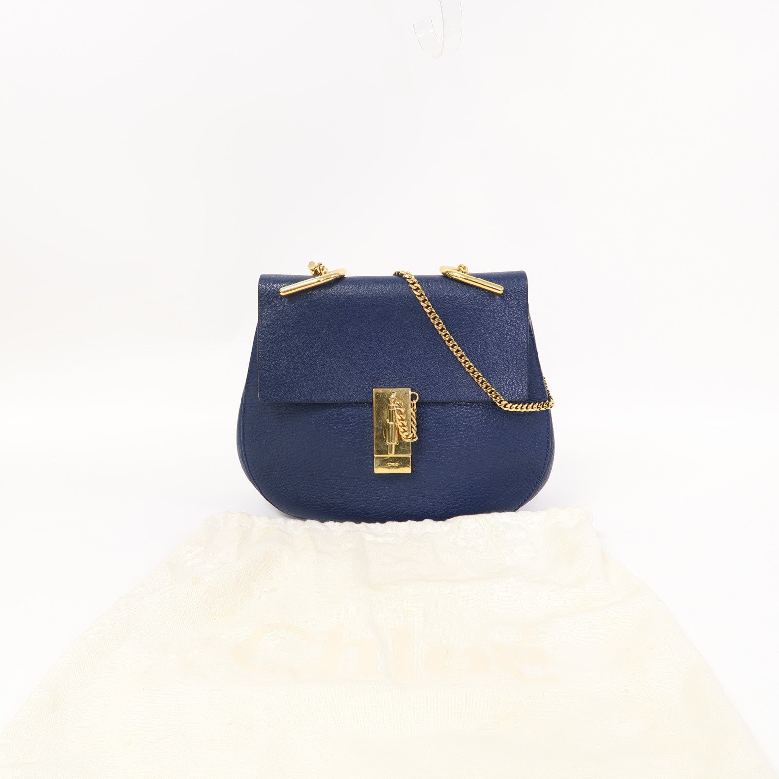 Chloe 牛皮皮革Drew Bag金扣鏈帶肩背袋藍色