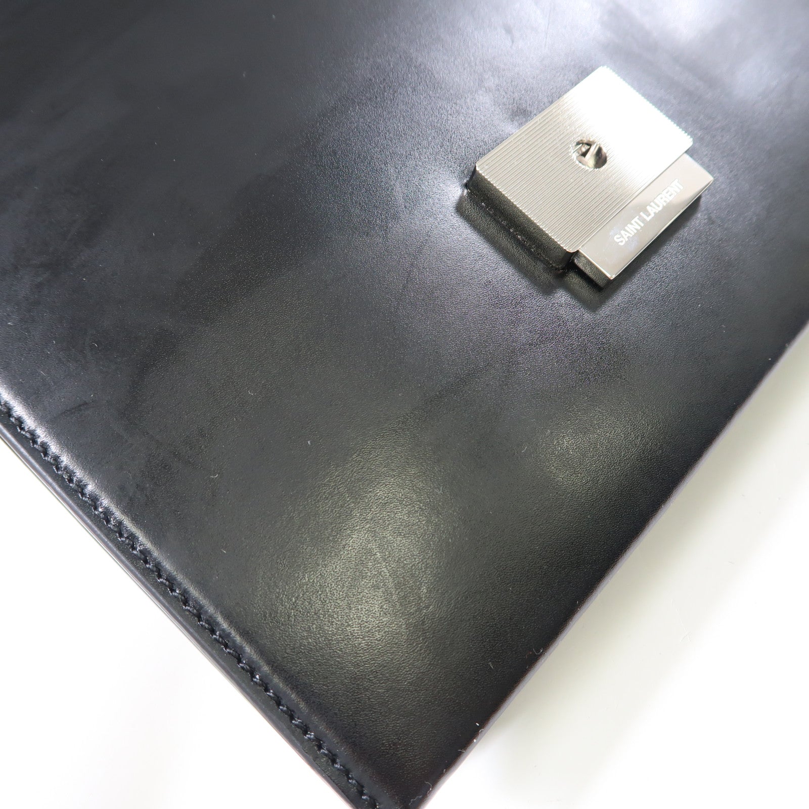 SAINT LAURENT Babylon皮革Business Bag銀扣手挽肩背兩用袋黑色