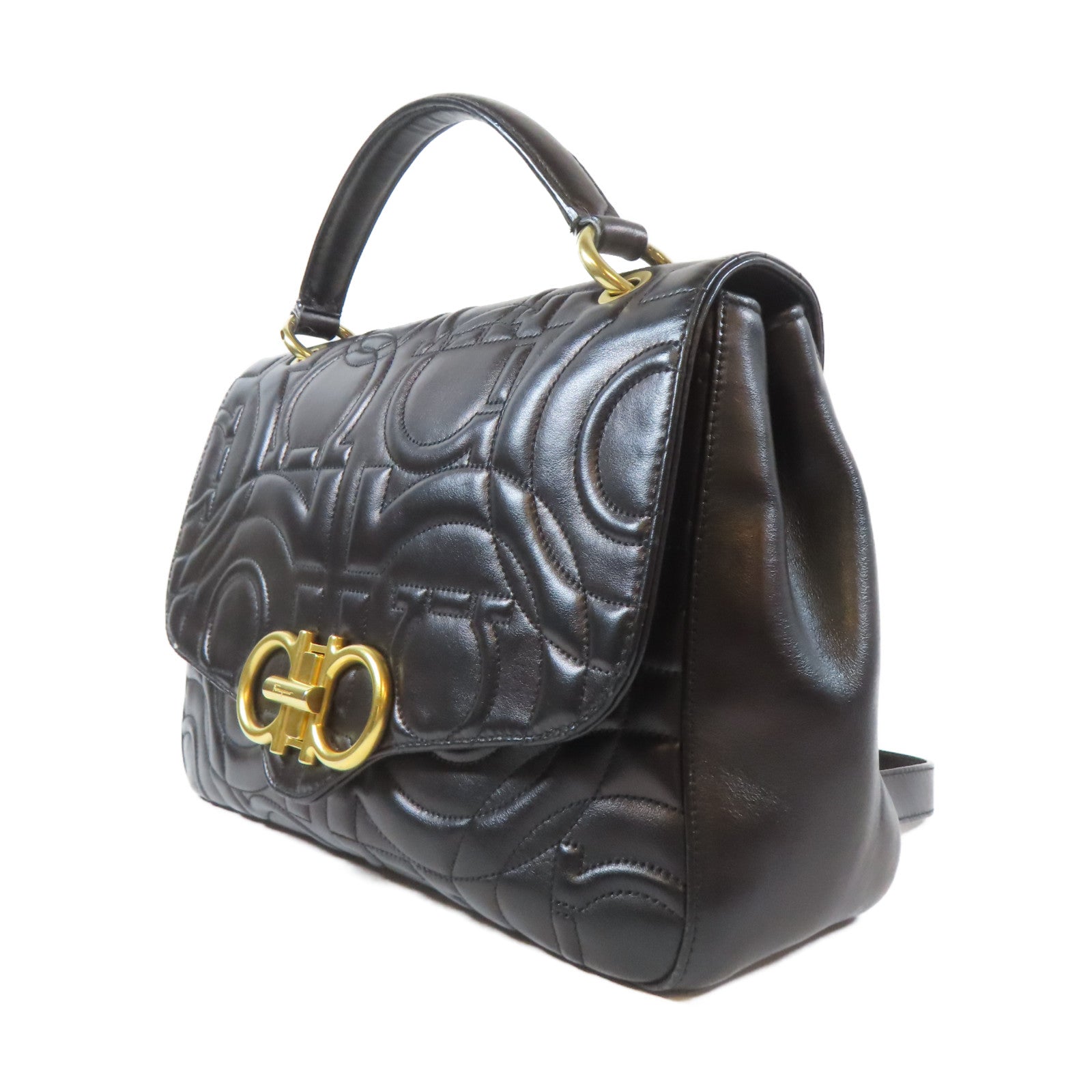 Salvatore Ferragamo 牛皮皮革2 Way Chain Shoulder Bag金扣鏈帶手挽肩背兩用袋黑色