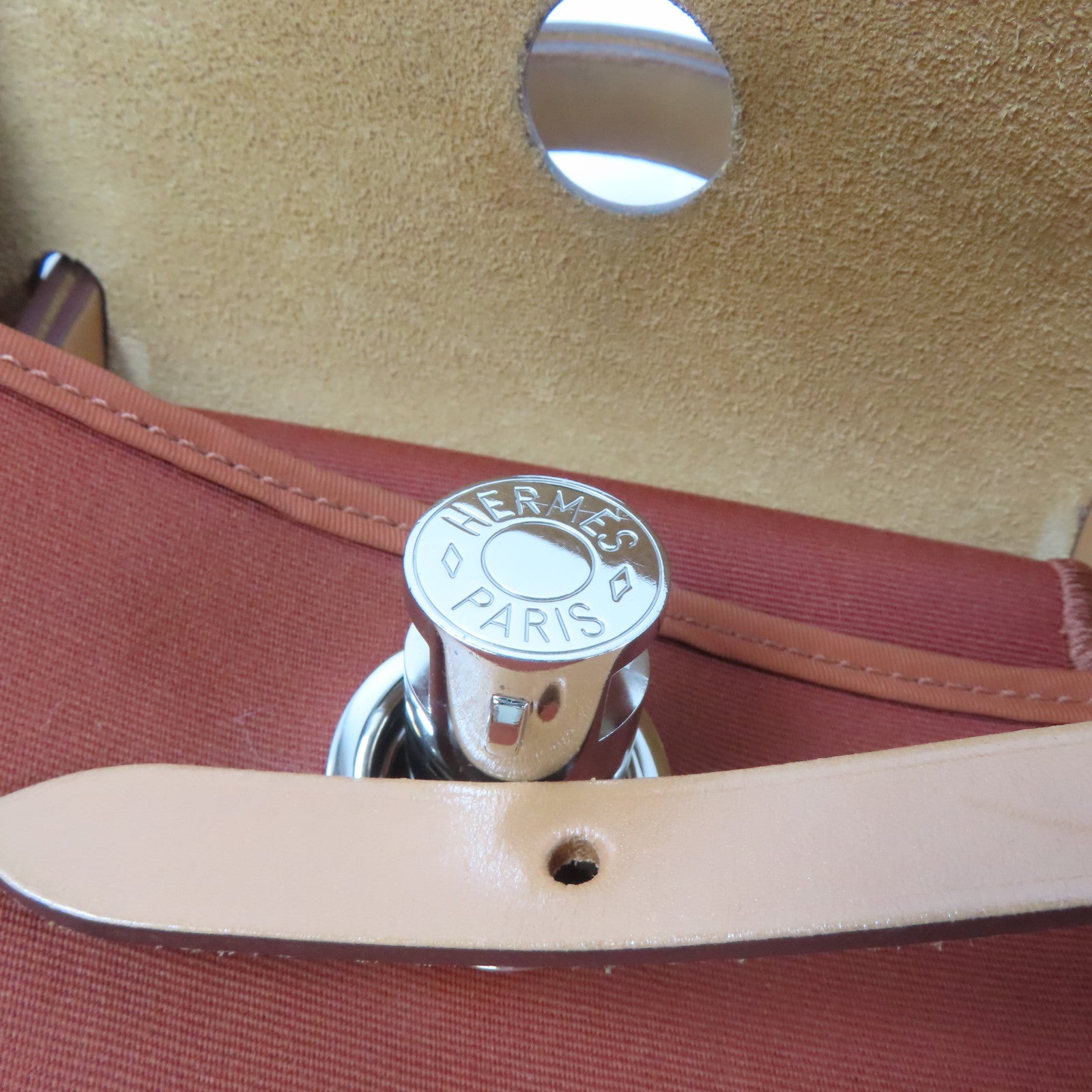 HERMES 帆布Herbag PM銀扣手挽肩背兩用袋Cuivre/橙紅色