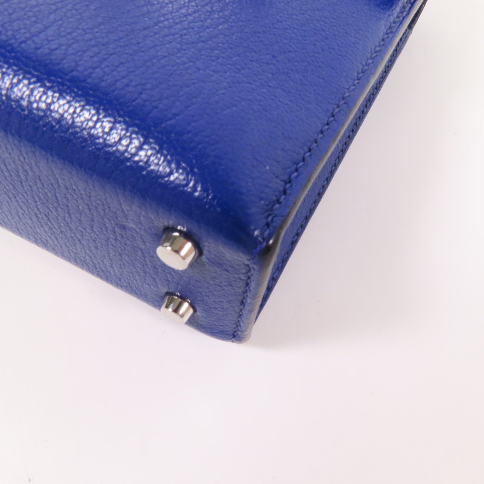 HERMES Chevre皮革Verrou Mini銀扣鏈帶肩背袋Bleu Electrique