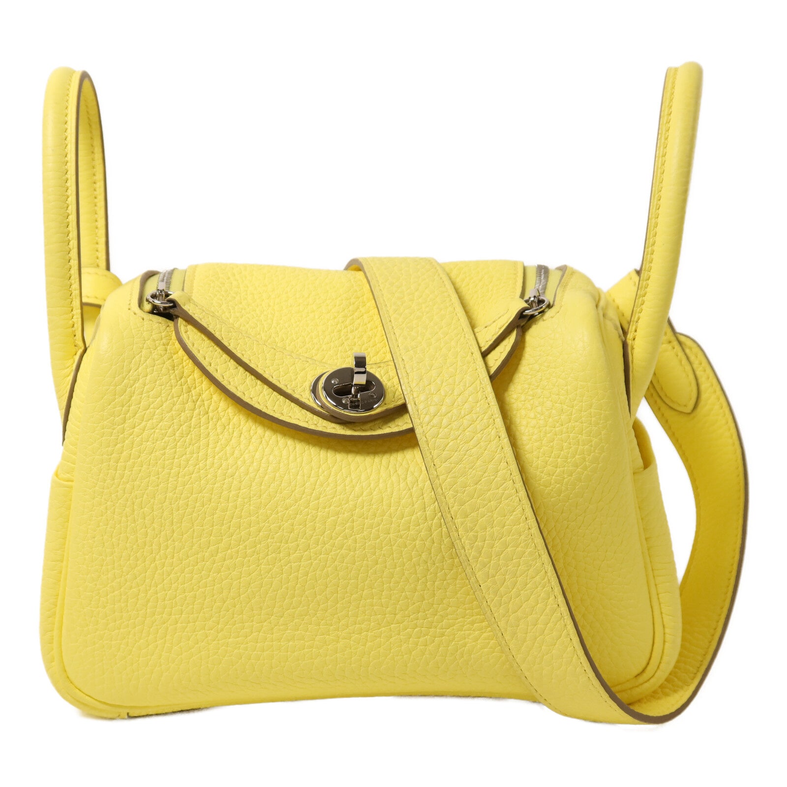 HERMES Clemence皮革Mini Lindy銀扣手挽肩背兩用袋Lime