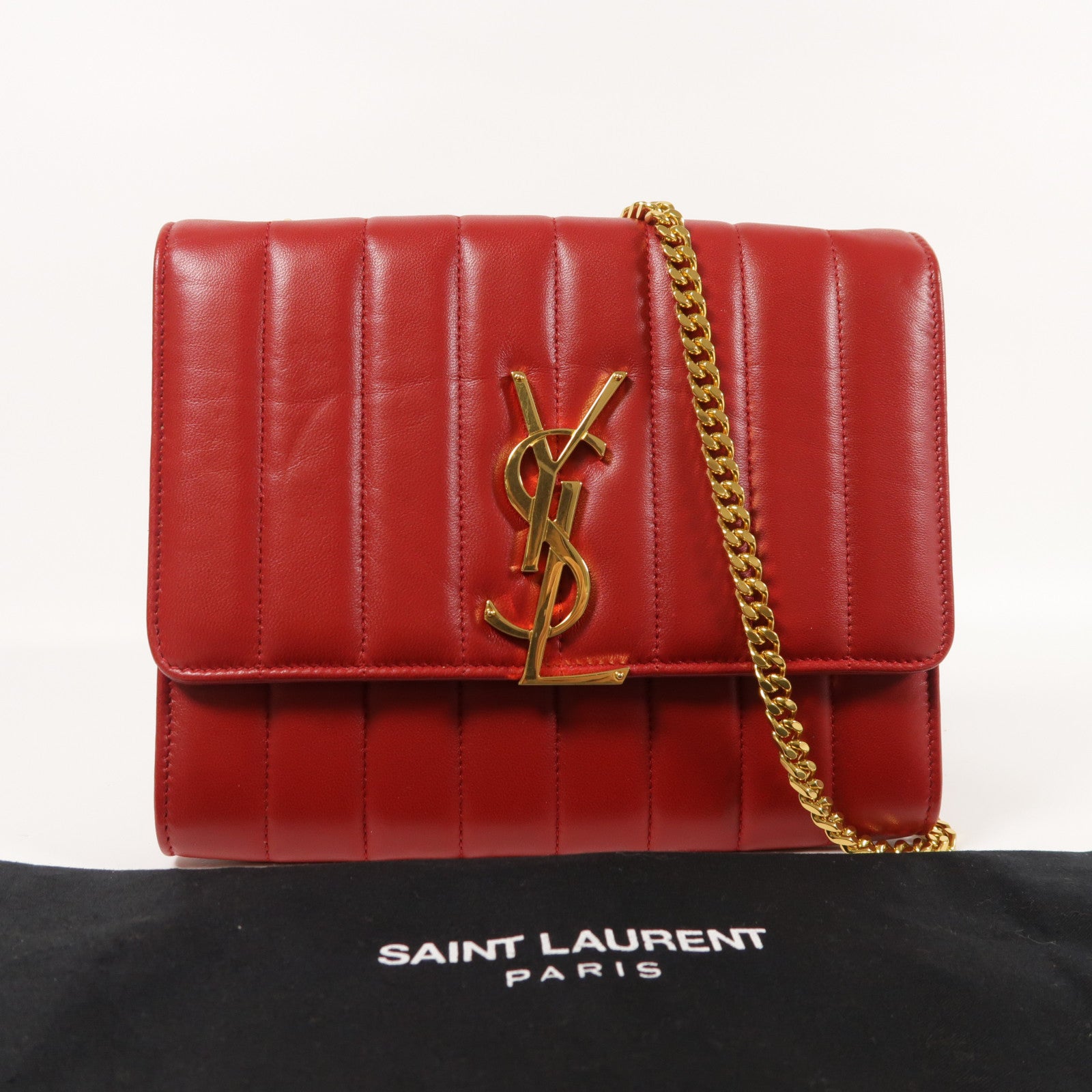 SAINT LAURENT 牛皮皮革Chain Shoulder金扣鏈帶肩背袋