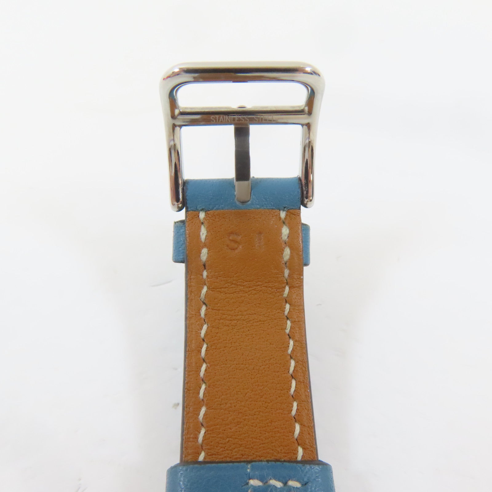 HERMES H Watch不鏽鋼/皮革手錶石英機芯白色#16.25cm