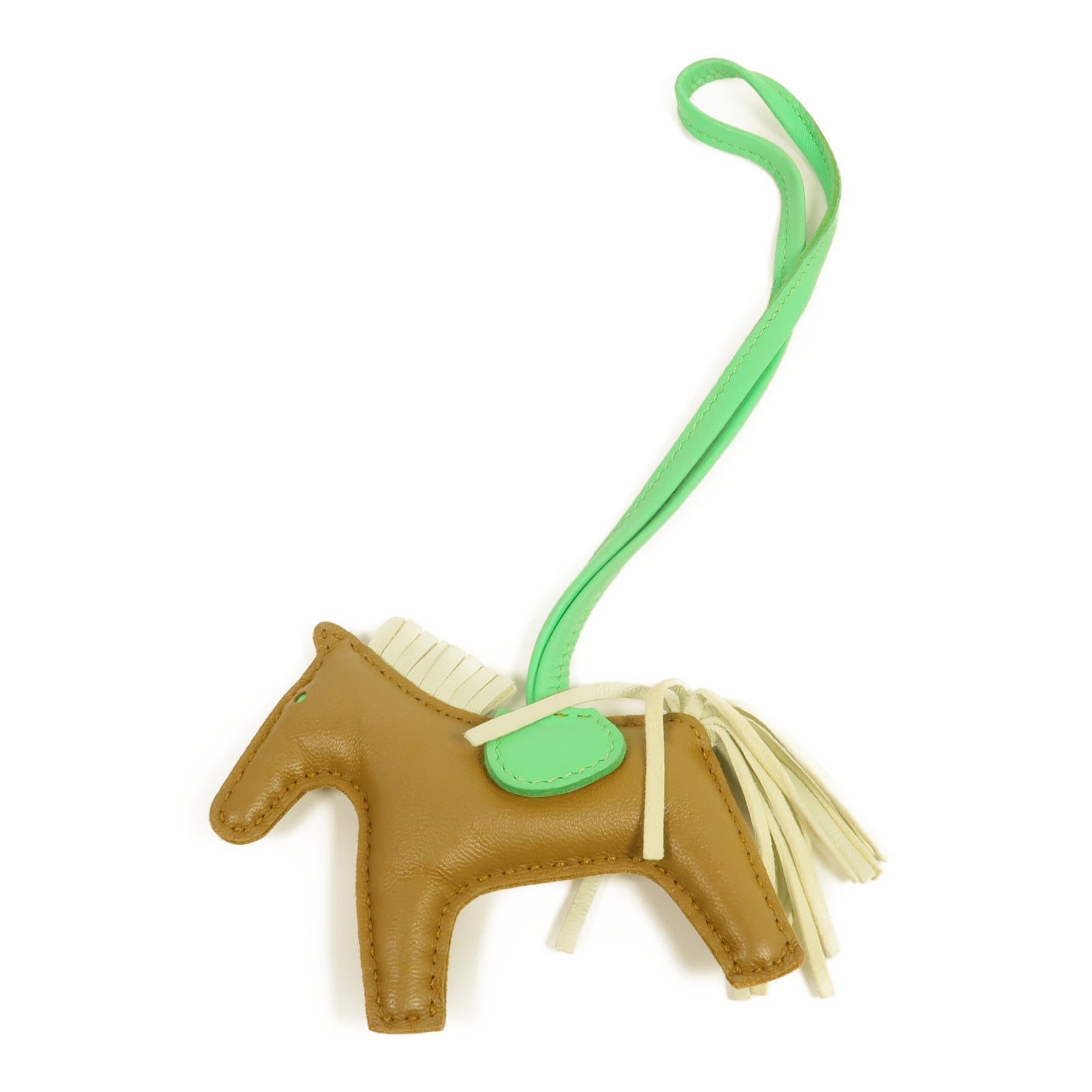 HERMES Milo皮革Rodeo PM掛飾Kraft/Vert Comics