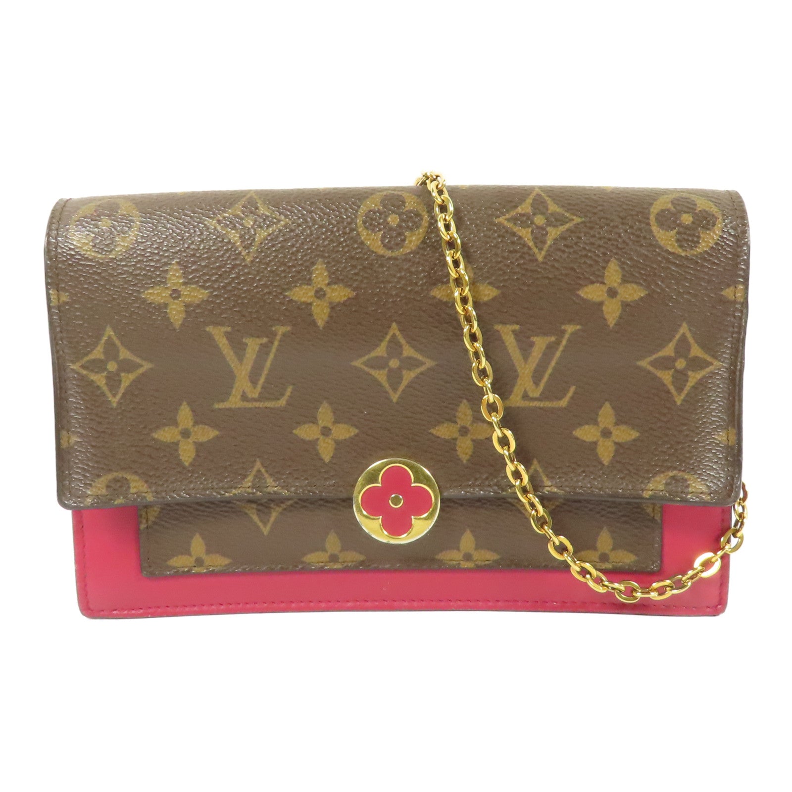 LOUIS VUITTON 【激減優惠】Monogram Portefeuille Flore金扣鏈帶肩背袋