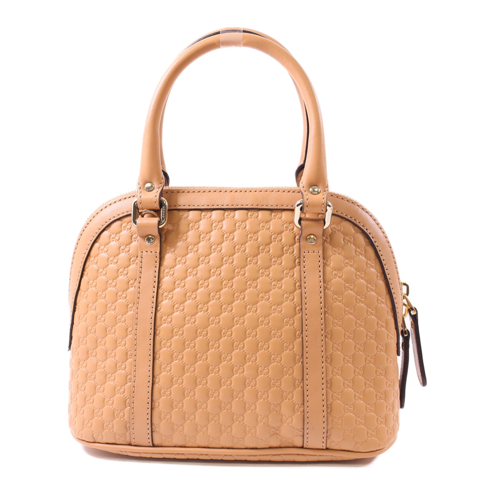 GUCCI 牛皮皮革Mini Dome金扣手挽肩背兩用袋棕色