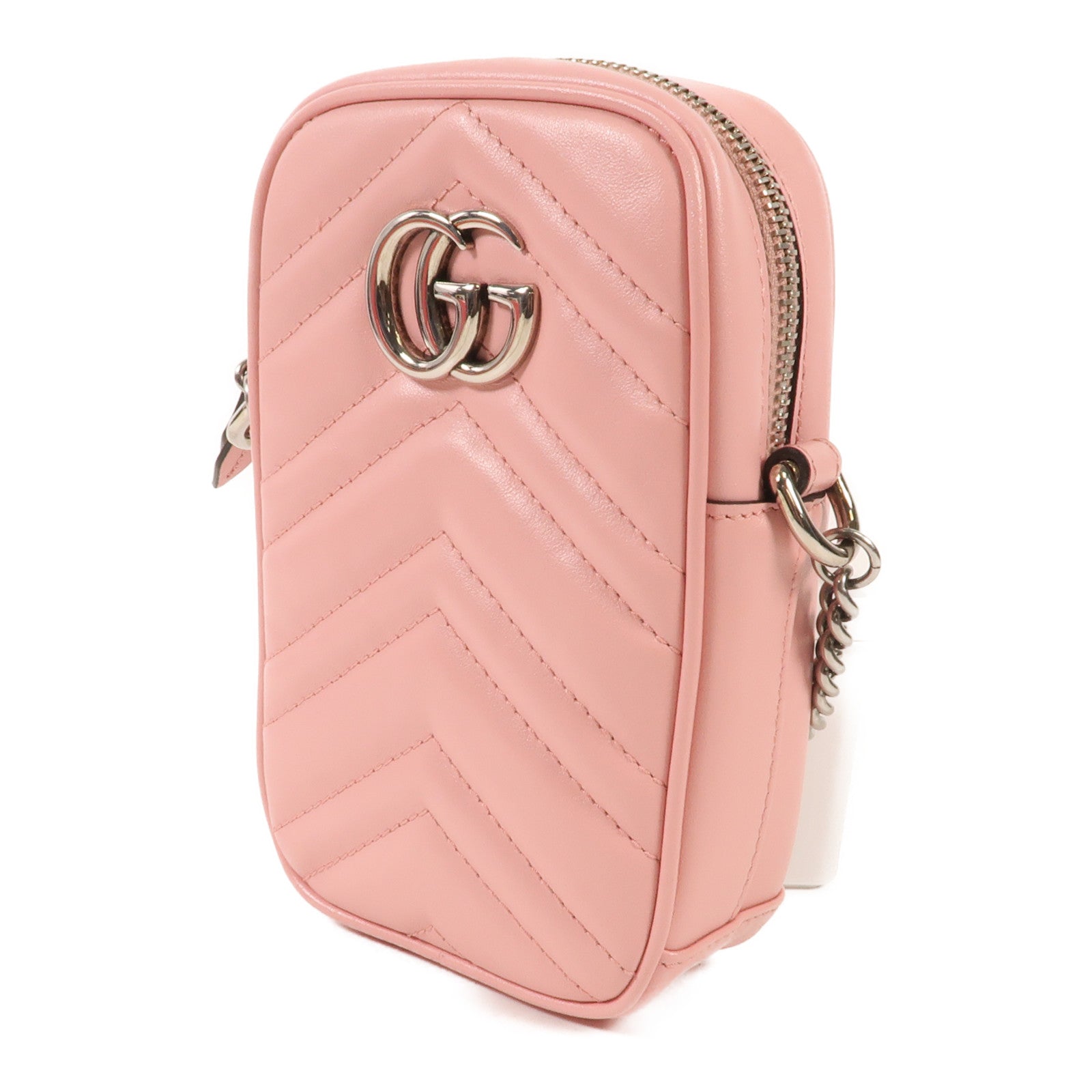 GUCCI 牛皮皮革GG Marmont銀扣鏈帶肩背袋