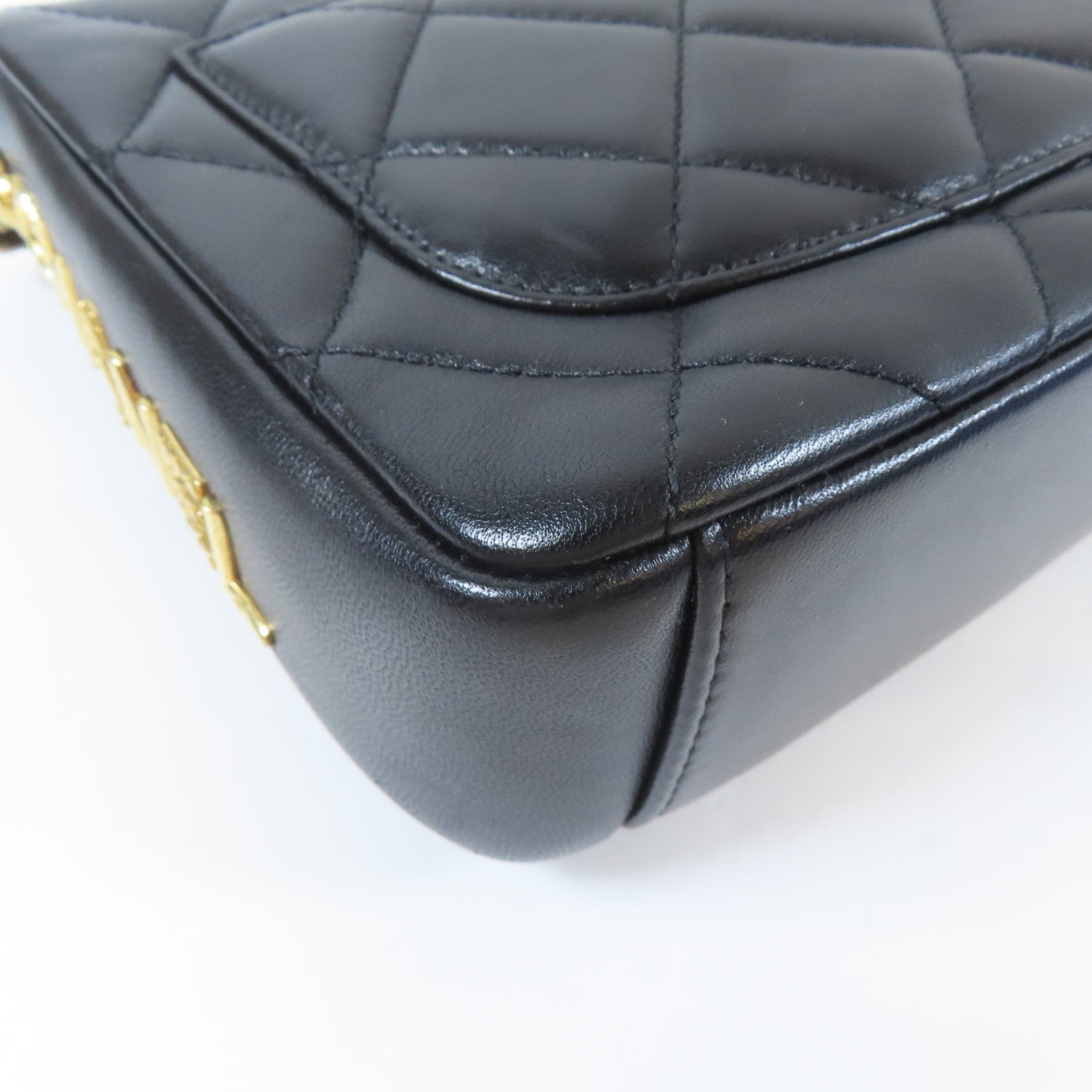 CHANEL 菱格羊皮皮革Mini Flap Bag金扣手挽肩背兩用袋袋黑色