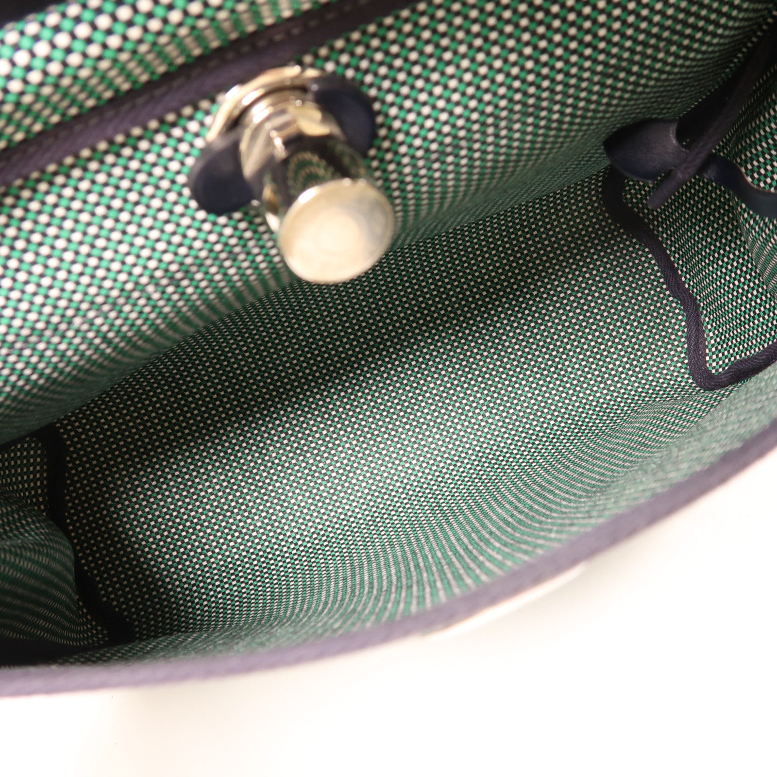 HERMES 帆布/皮革Herbag PM銀扣手挽肩背兩用袋綠色/黑色