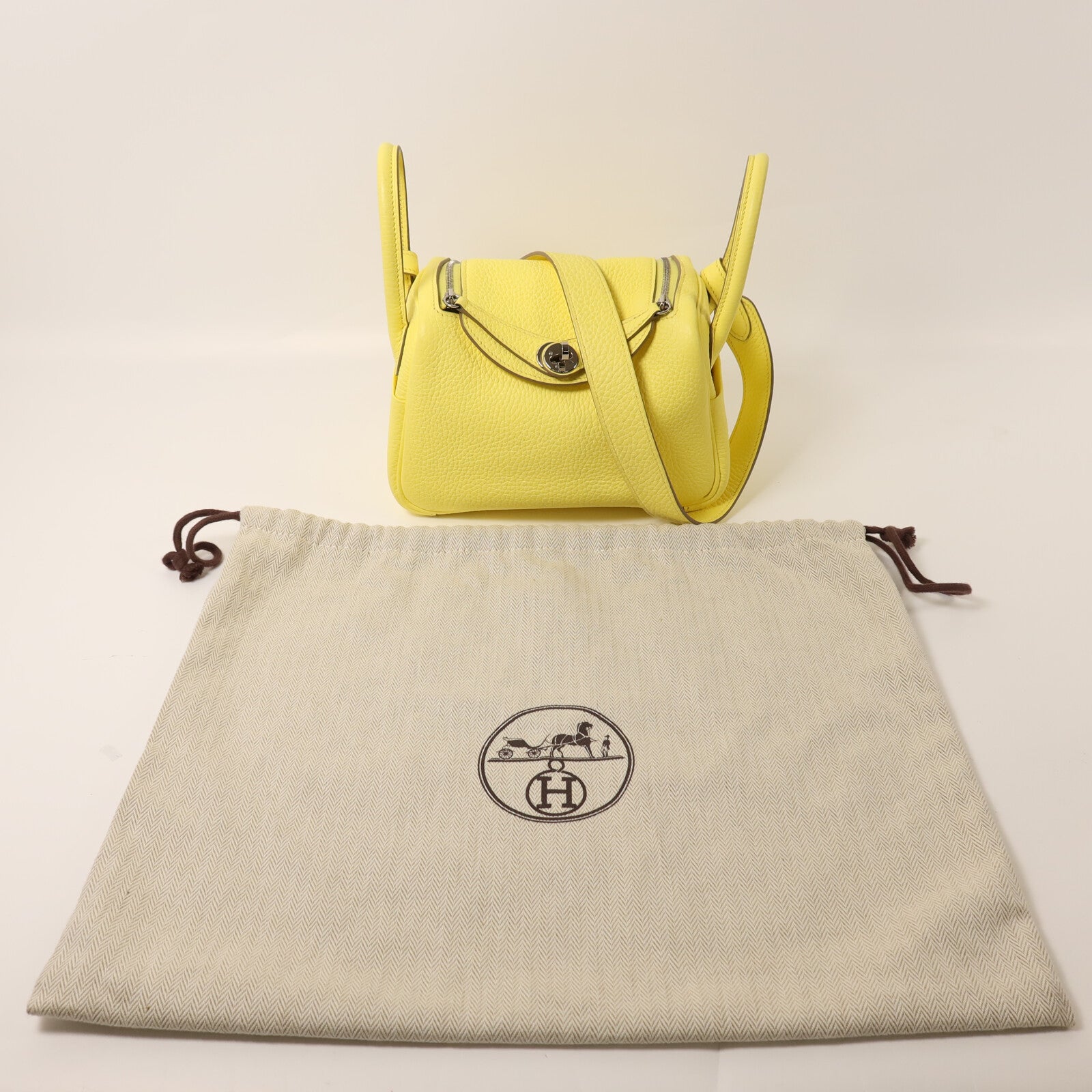 HERMES Clemence皮革Mini Lindy銀扣手挽肩背兩用袋Lime