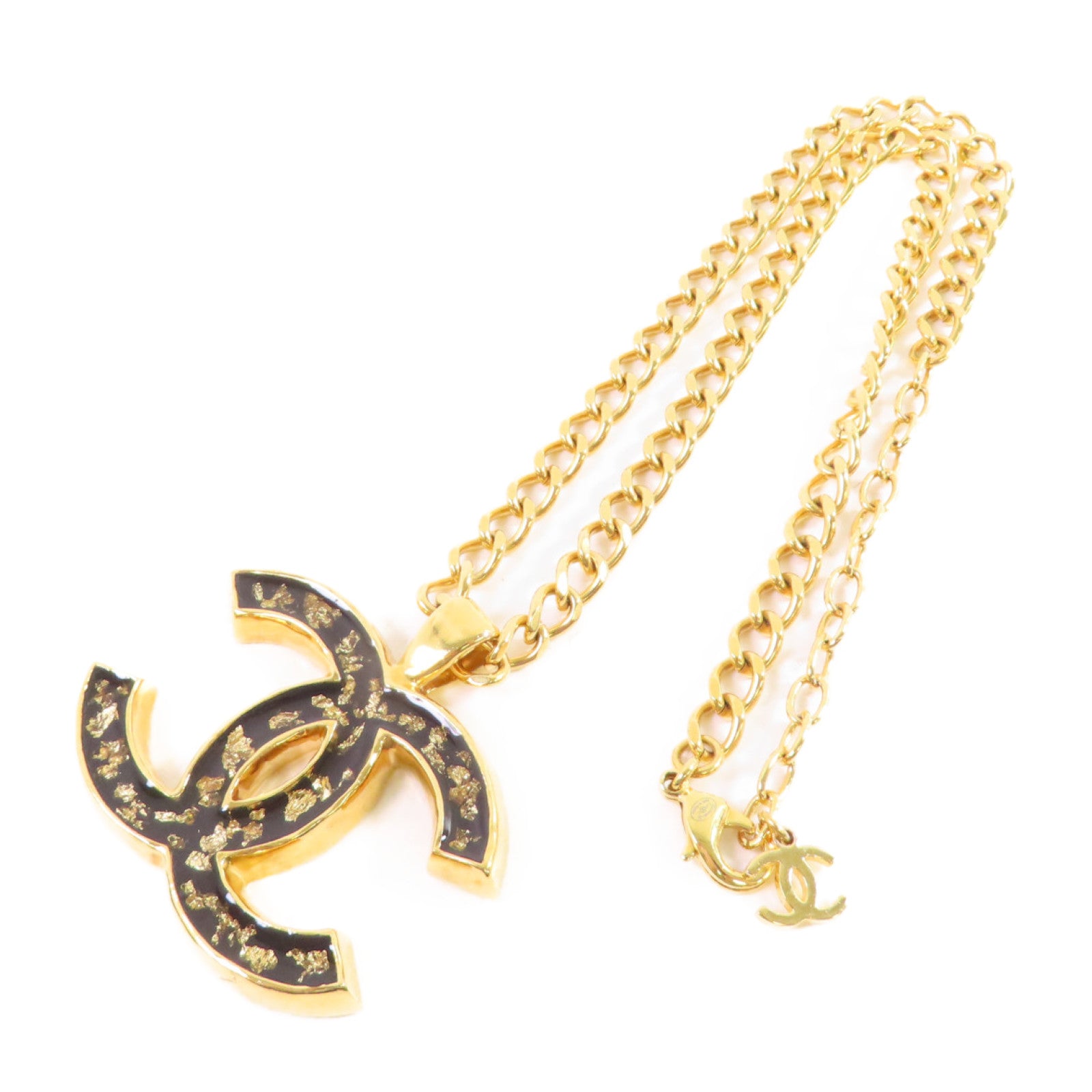 CHANEL 金屬CC Necklace金扣項鏈金色/黑色