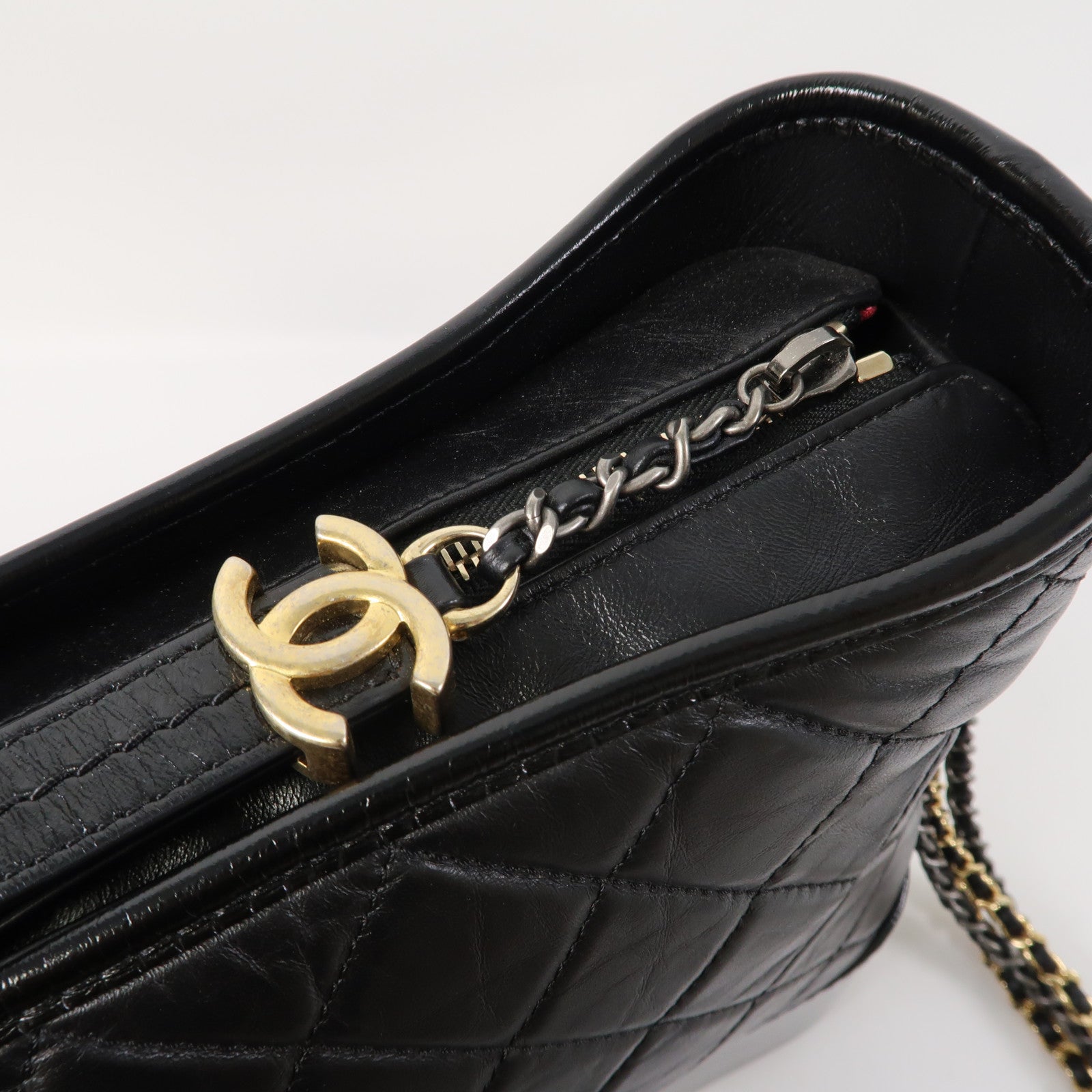 CHANEL 【激減優惠】菱格牛皮皮革Gabrielle鏈帶肩背袋黑色