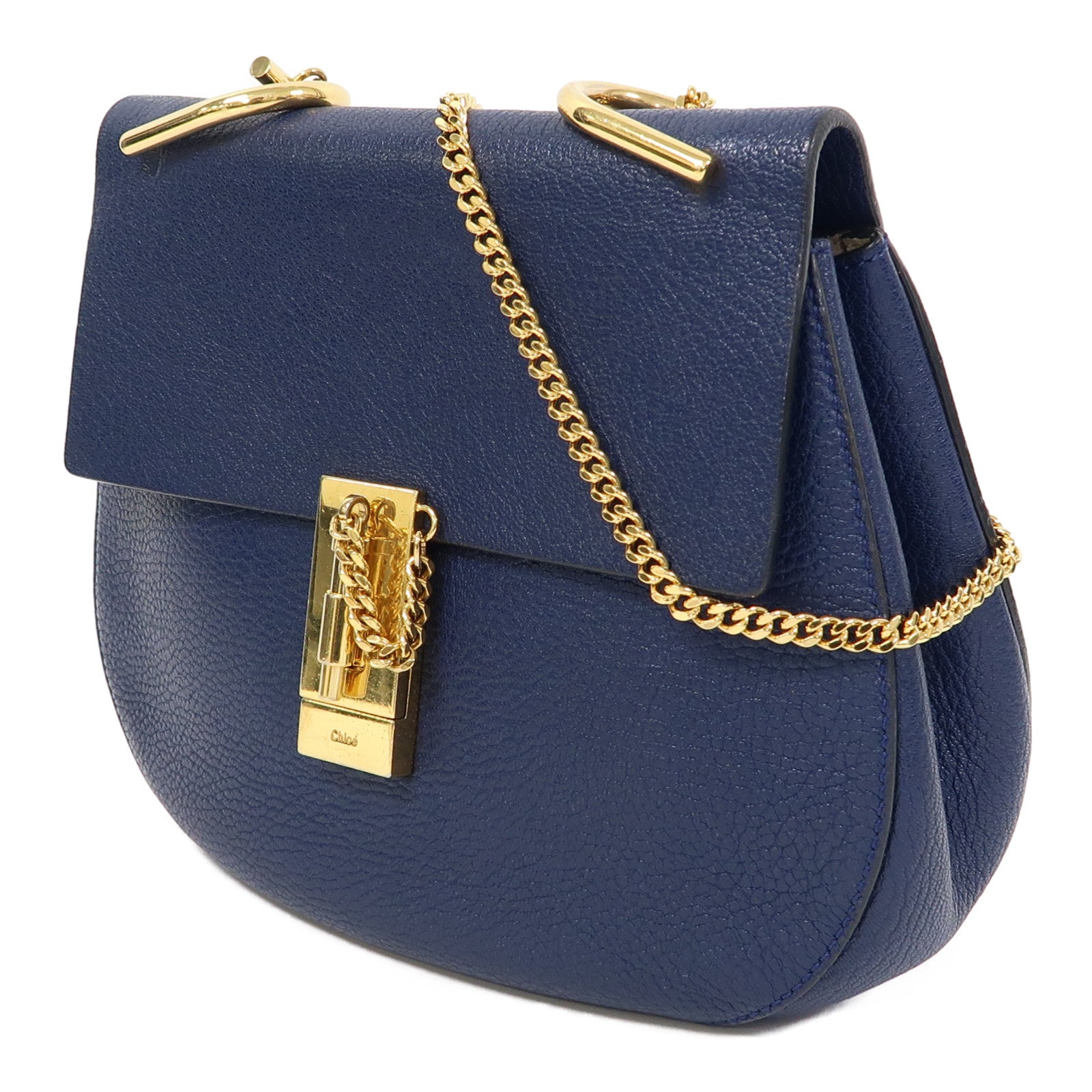 Chloe 牛皮皮革Drew Bag金扣鏈帶肩背袋藍色