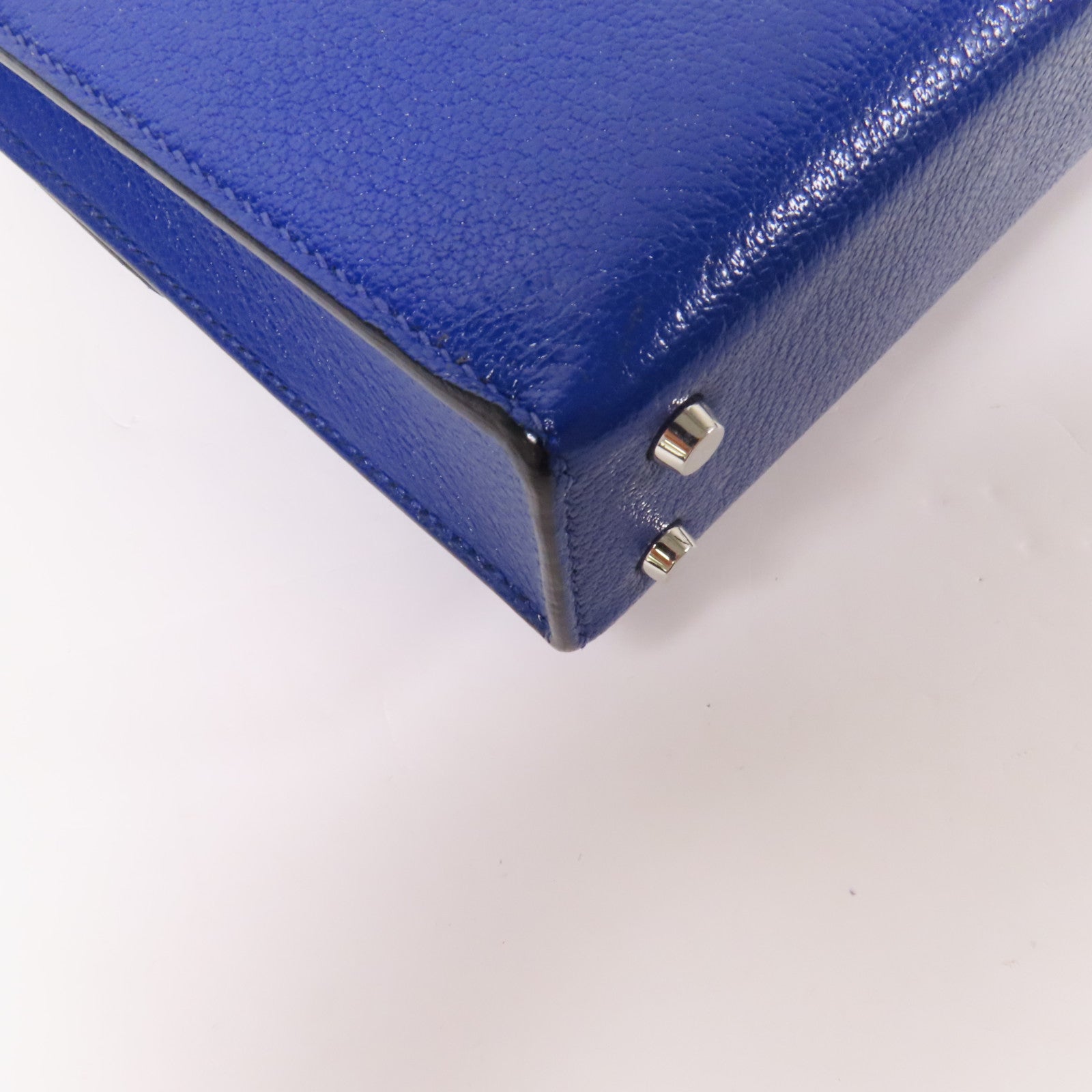 HERMES Chevre皮革Verrou Mini銀扣鏈帶肩背袋Bleu Electrique