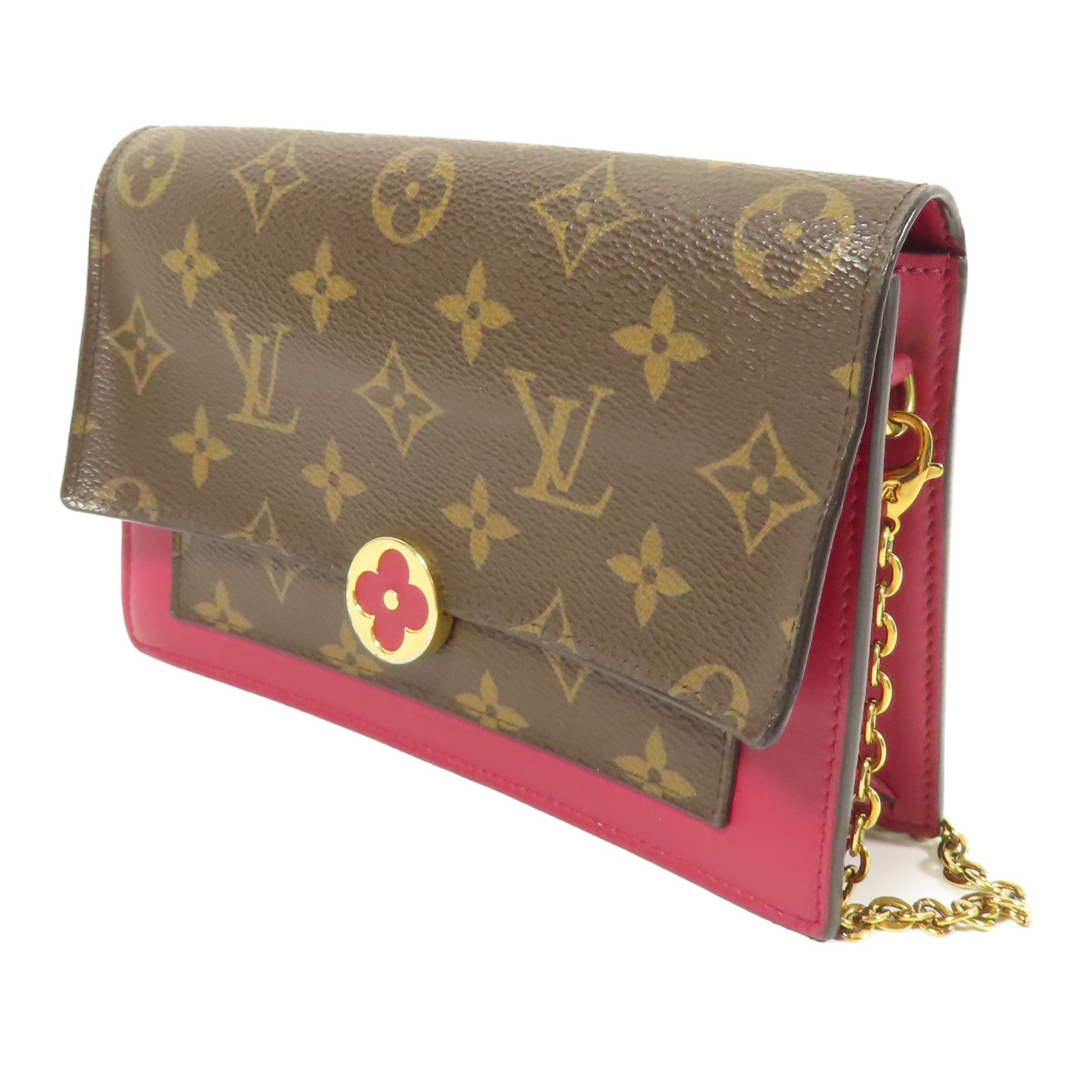 LOUIS VUITTON 【激減優惠】Monogram Portefeuille Flore金扣鏈帶肩背袋