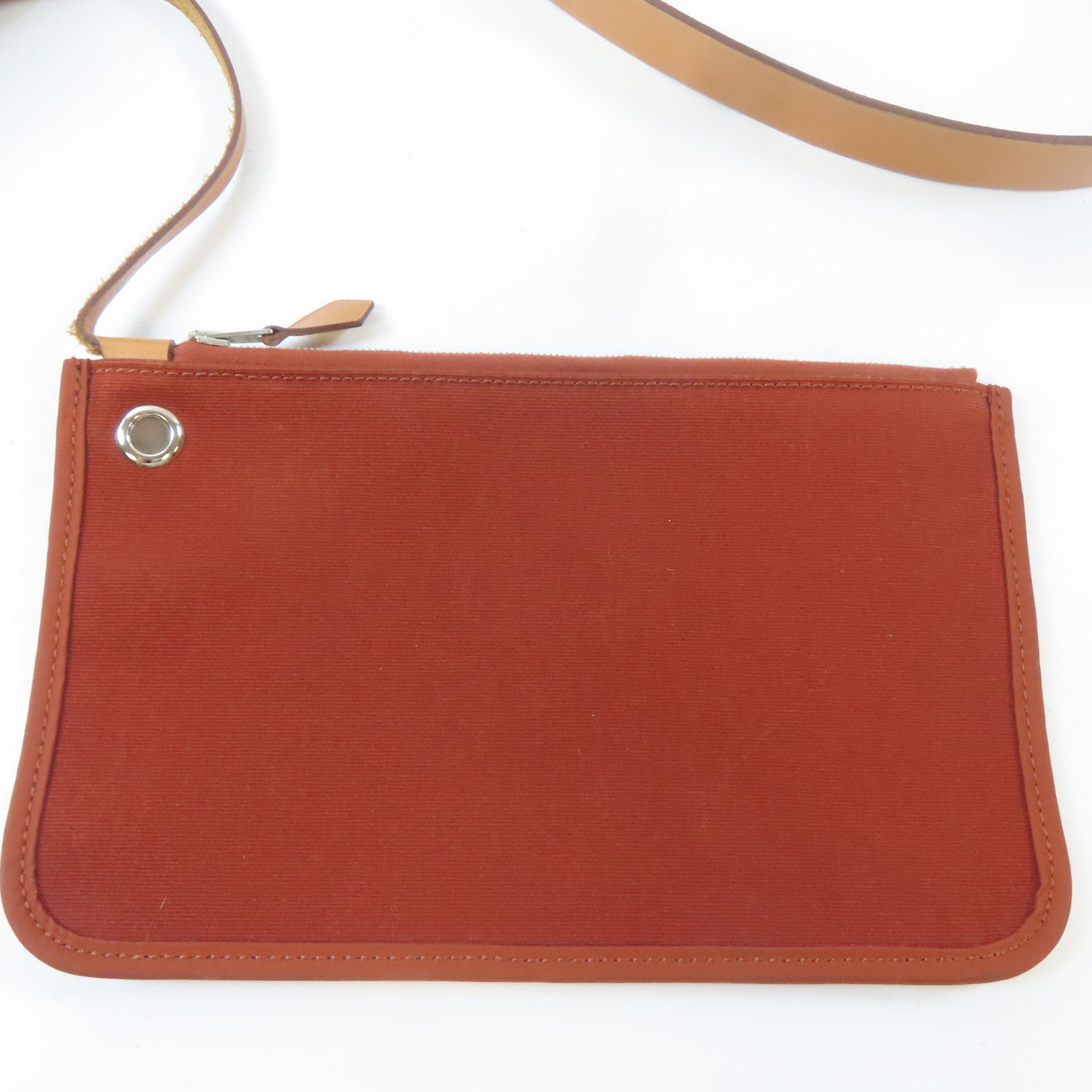 HERMES 帆布Herbag PM銀扣手挽肩背兩用袋Cuivre/橙紅色