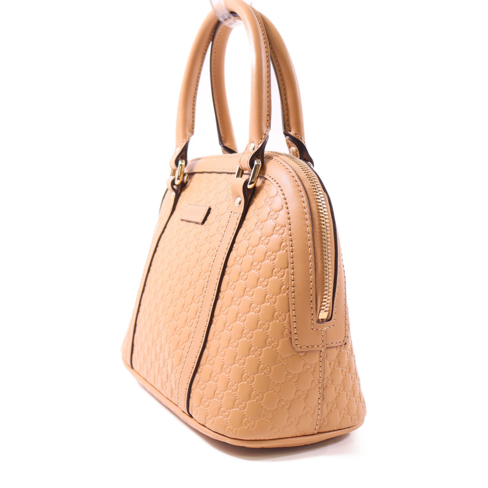 GUCCI 牛皮皮革Mini Dome金扣手挽肩背兩用袋棕色