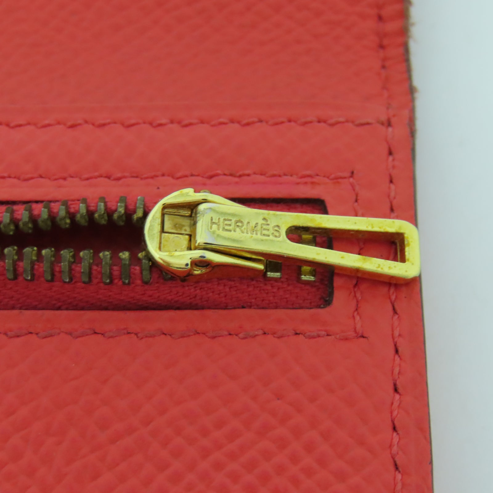 HERMES 【清倉大減價】Veau Epsom皮革Bearn Wallet金扣長錢包橙色